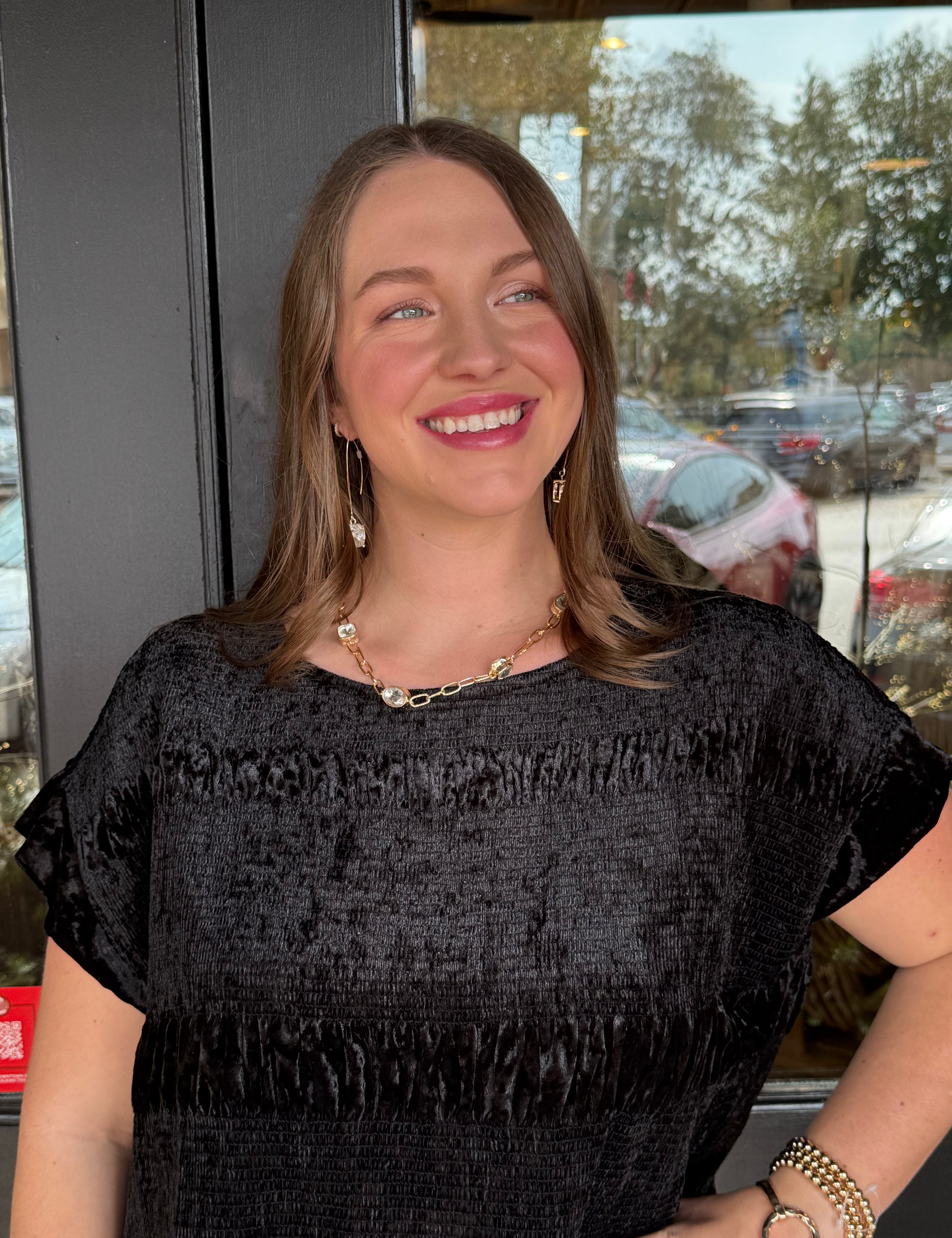 Kim Velvet Smocked Top