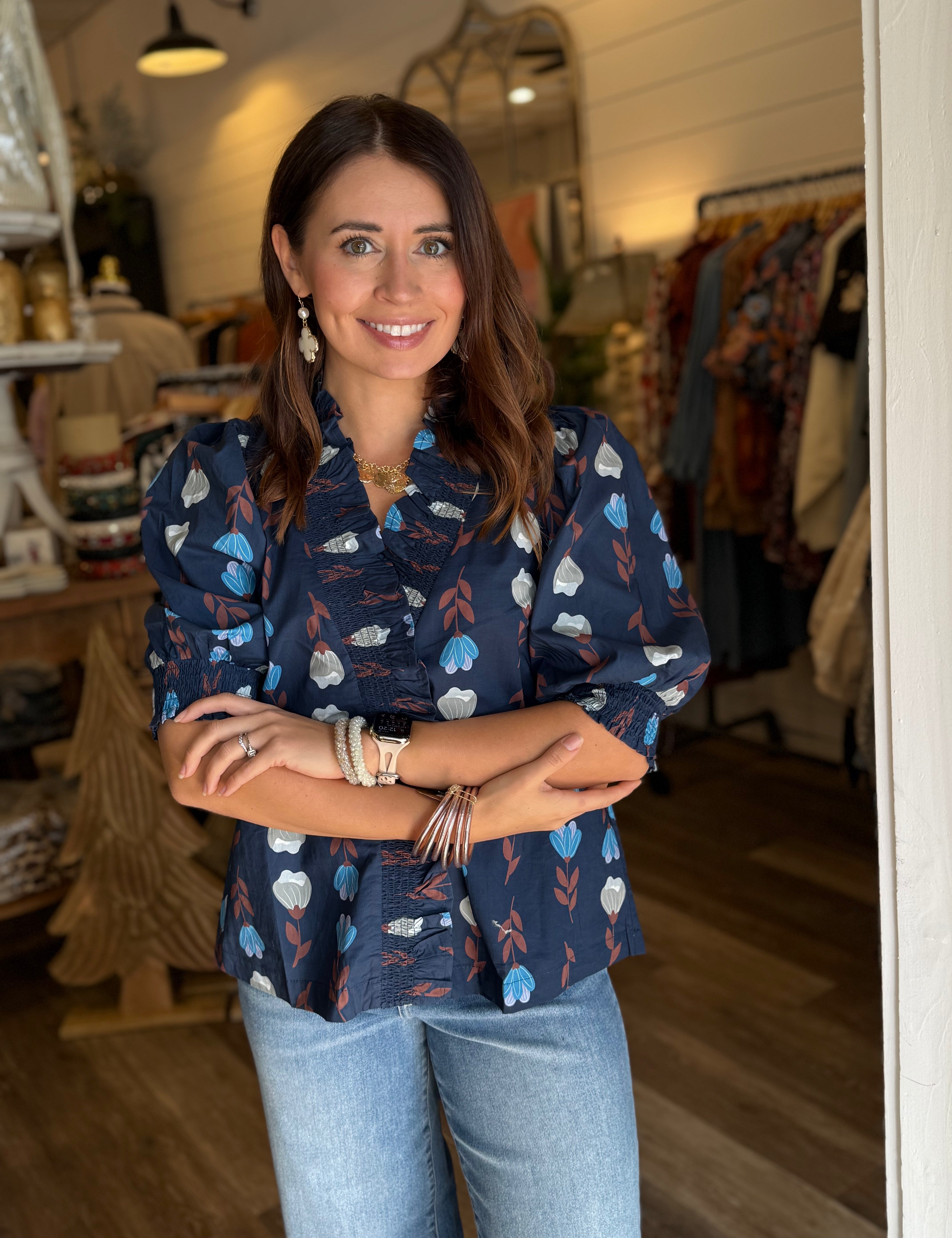 Hanna Puff Sleeve Ruffle Top