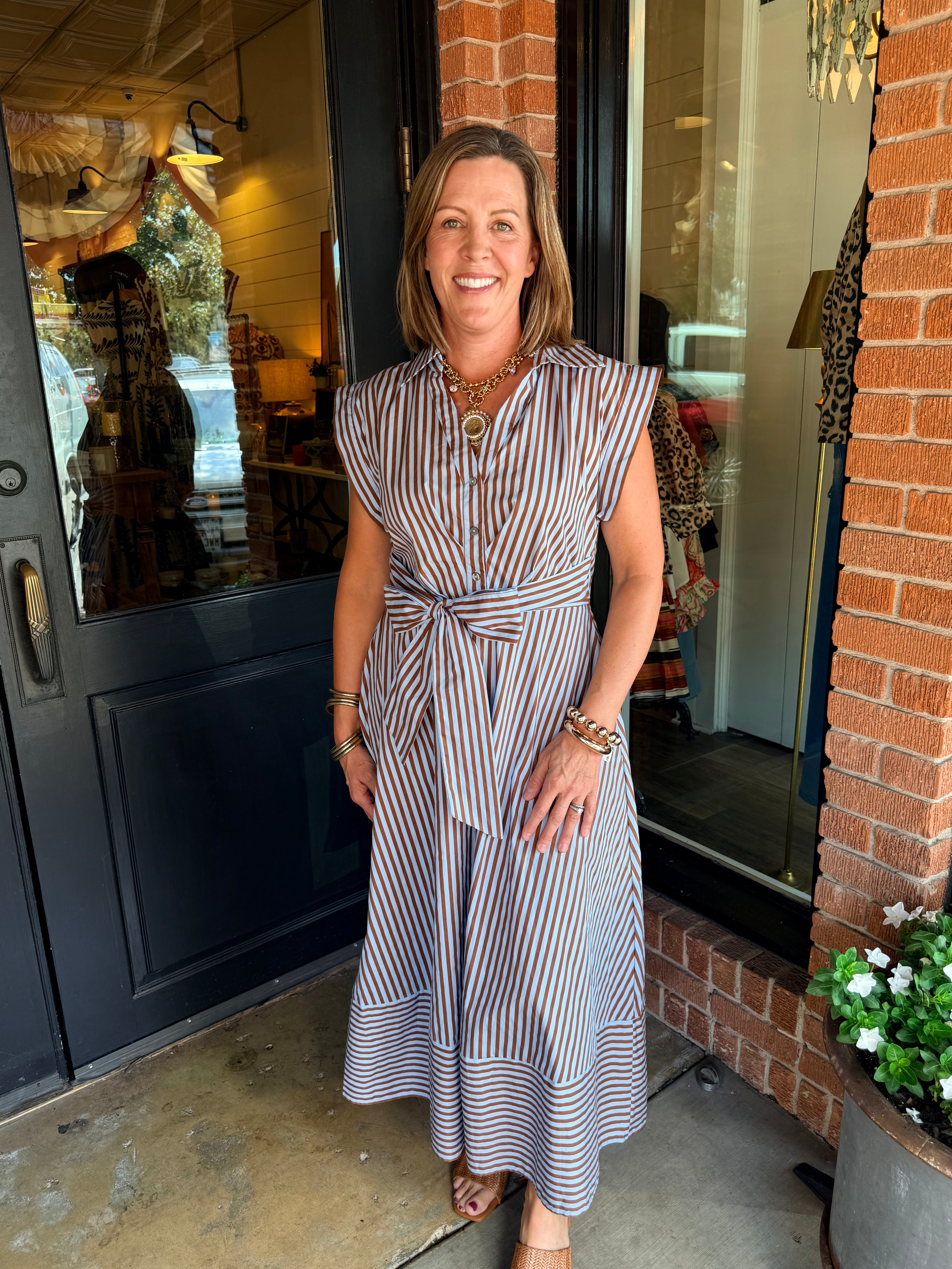 Raven Striped Tie Midi Dress