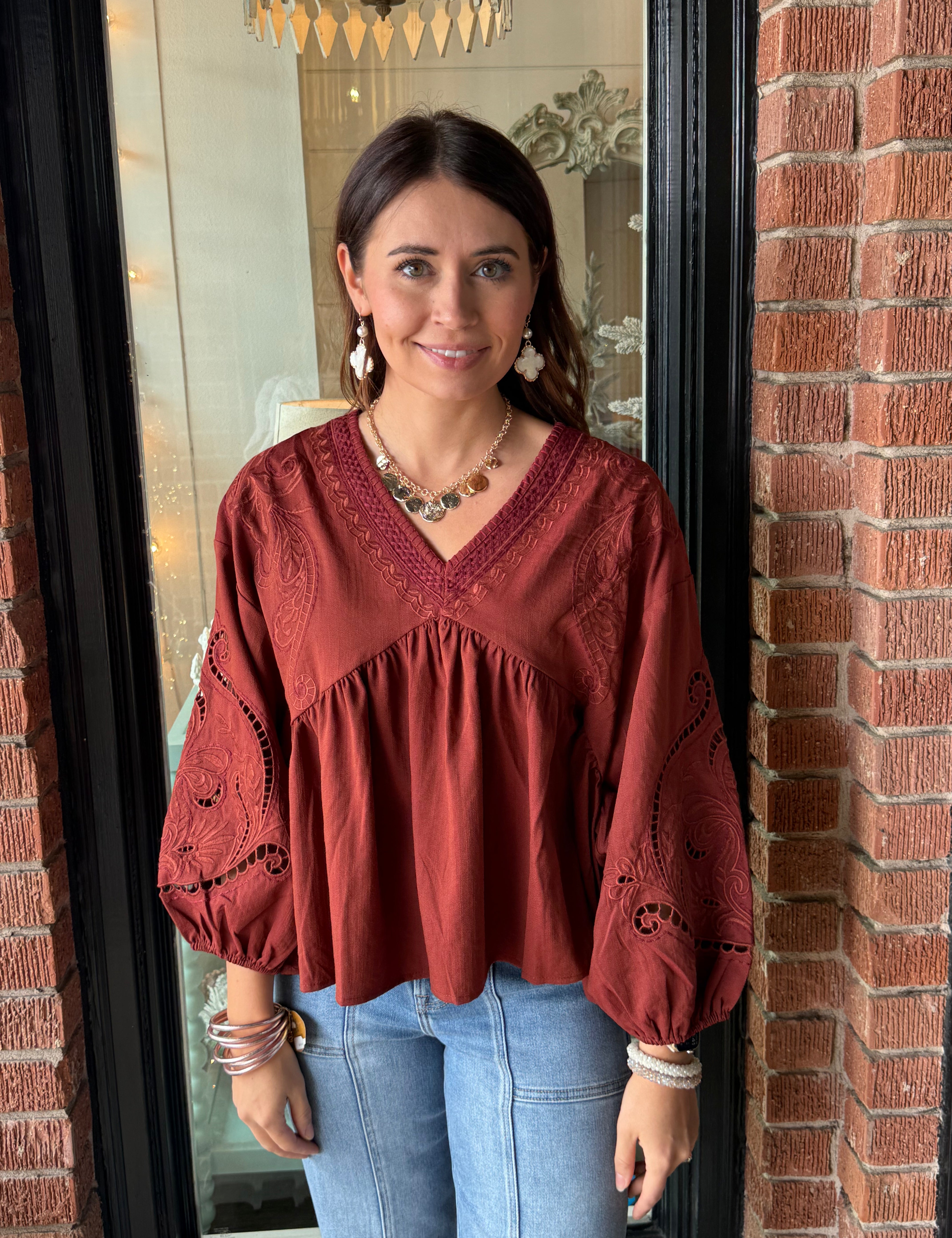 Joanna Embroidered Babydoll Top