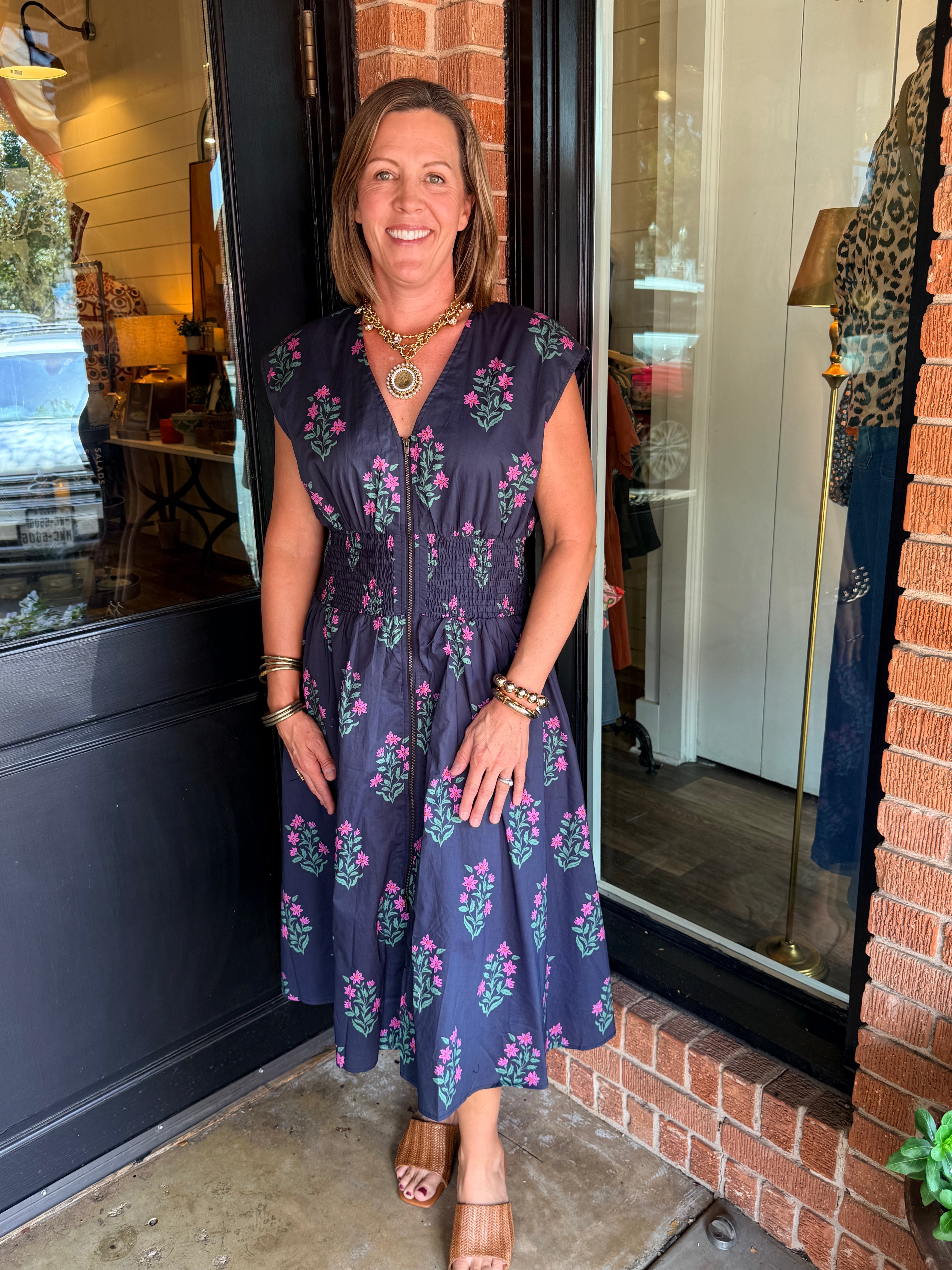 Farrah Floral Zip Front Midi Dress