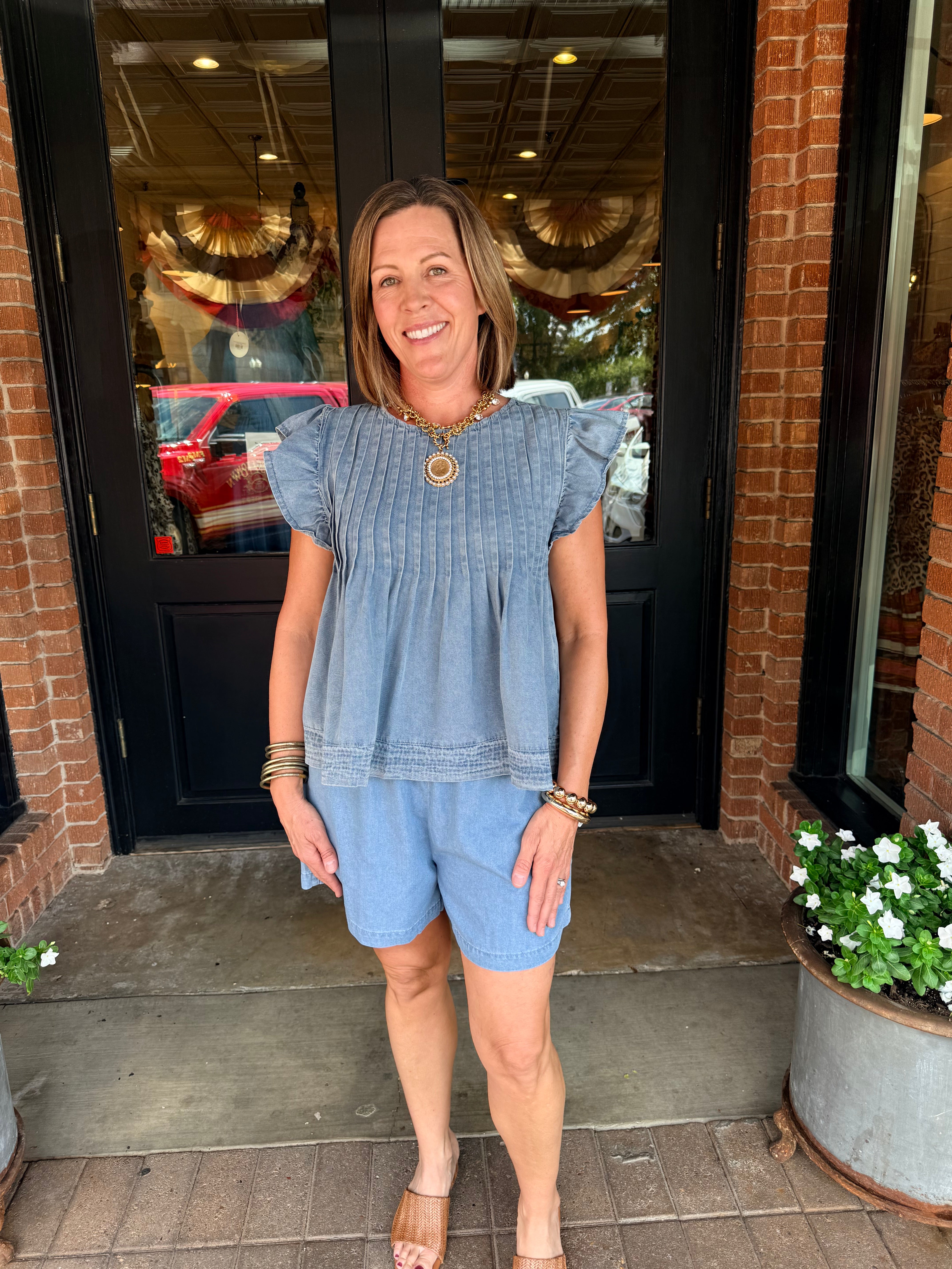 Nanette Washed Denim Top & Short Set