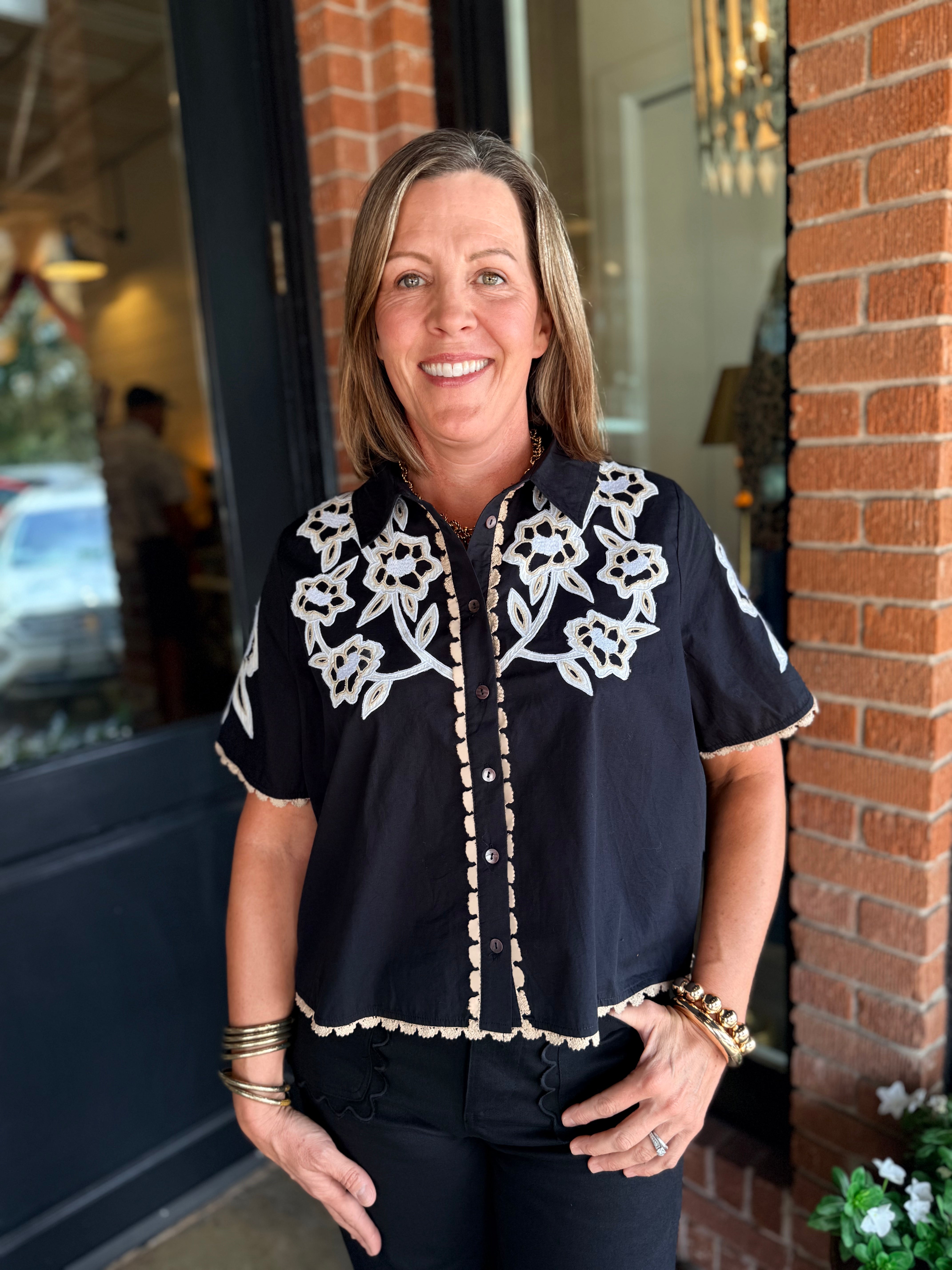 Cameron Embroidered Button Up Top