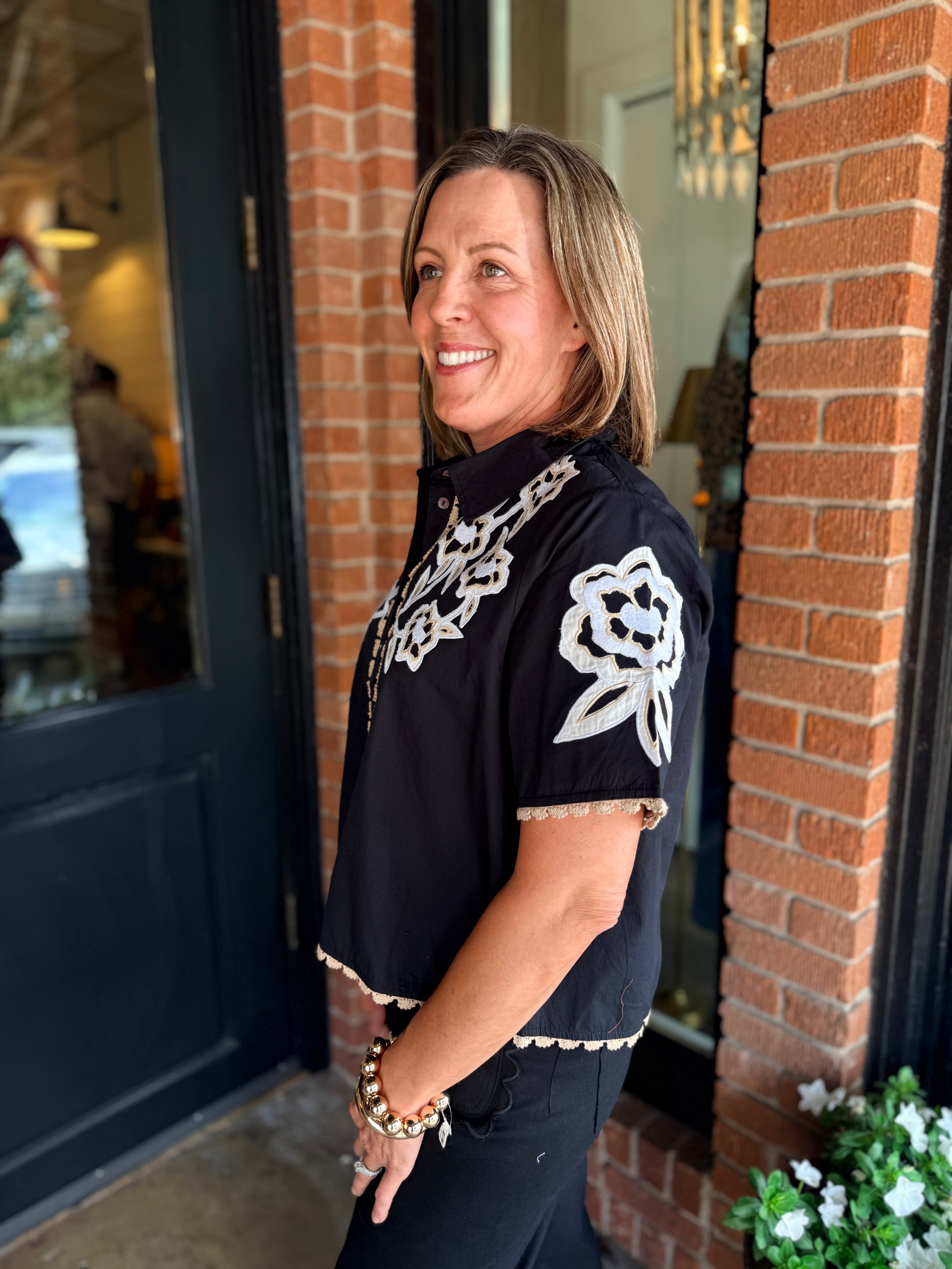 Cameron Embroidered Button Up Top
