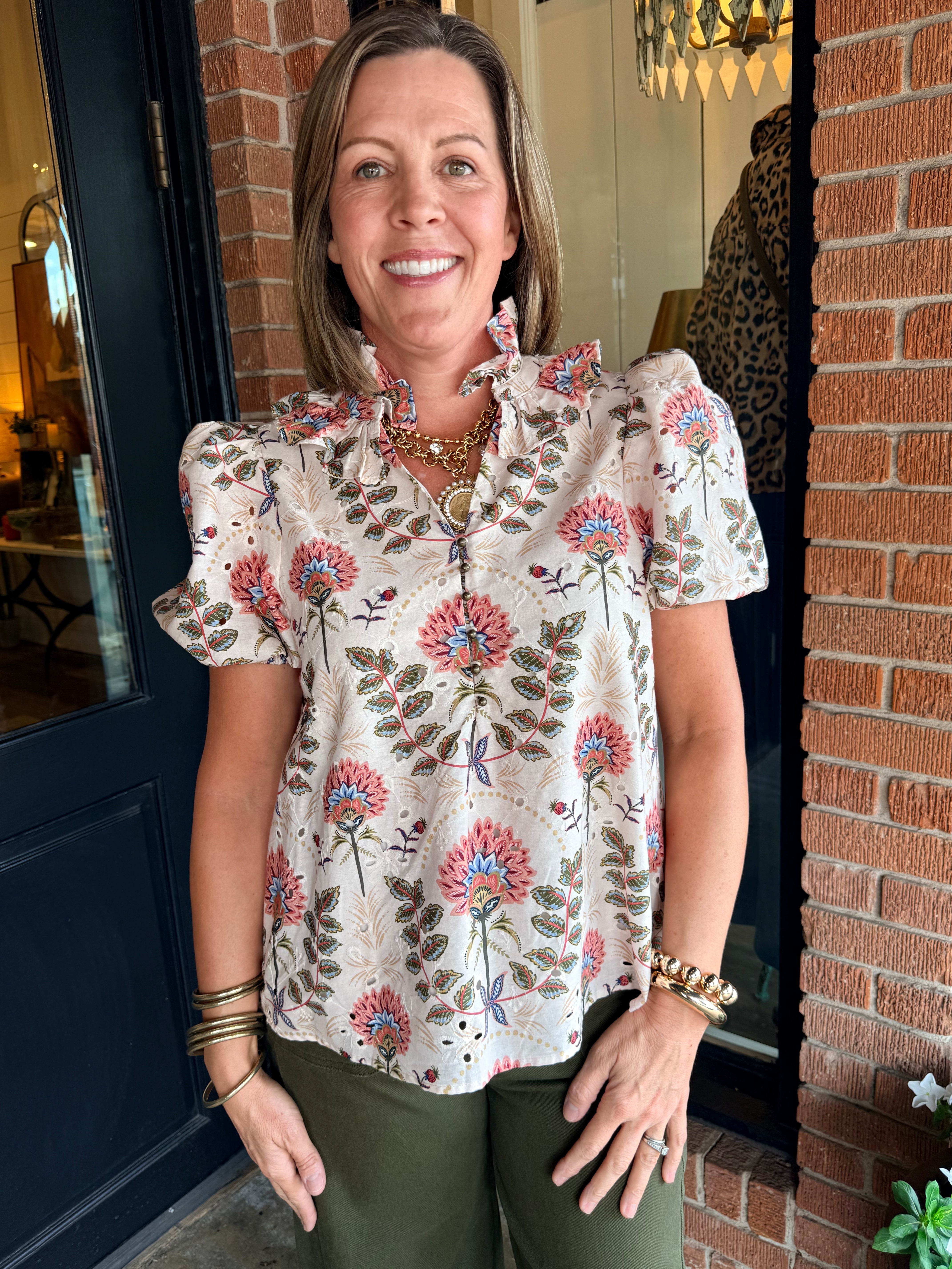 Sacha Floral Eyelet Top
