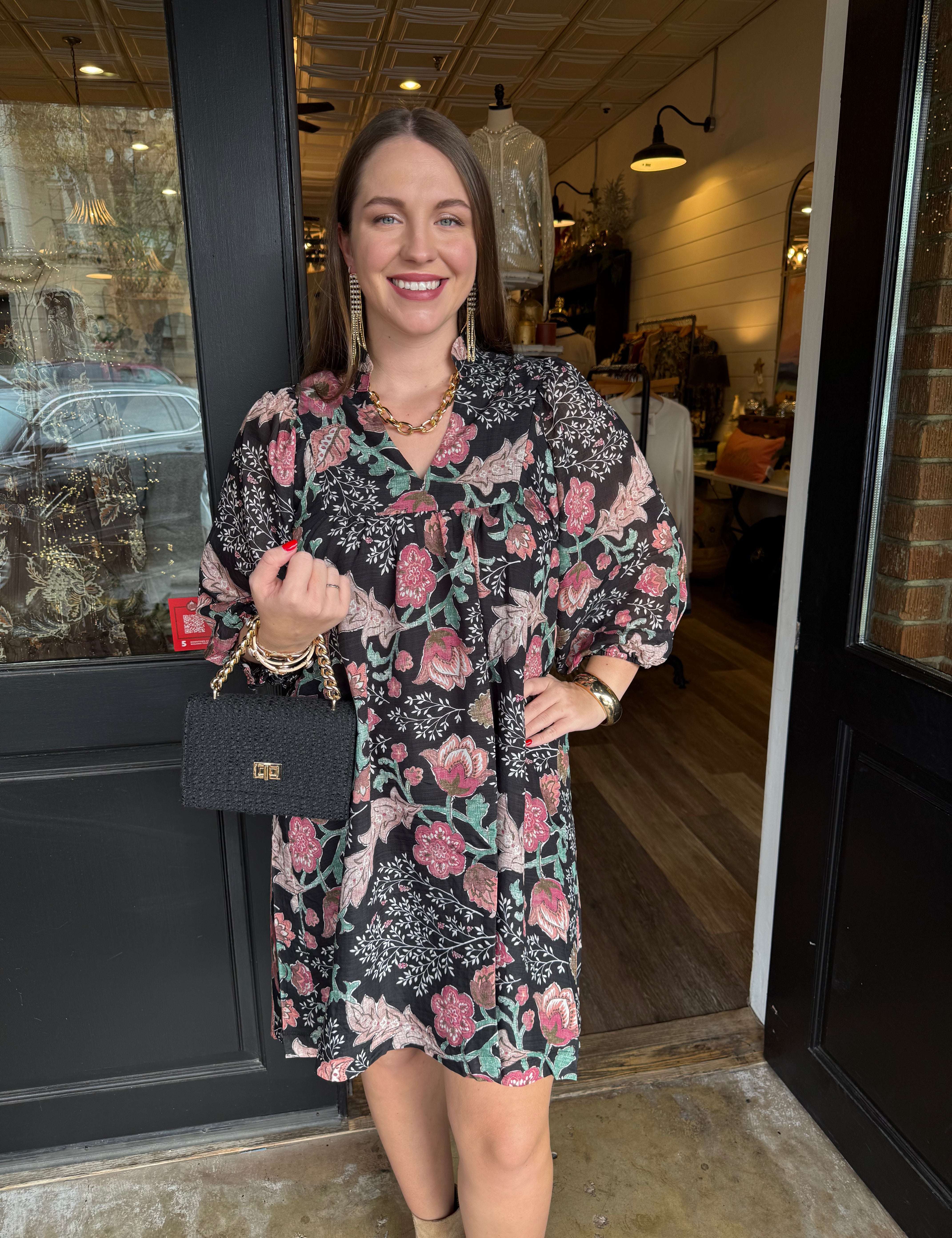 Miller Floral Ruffle Neck Dress