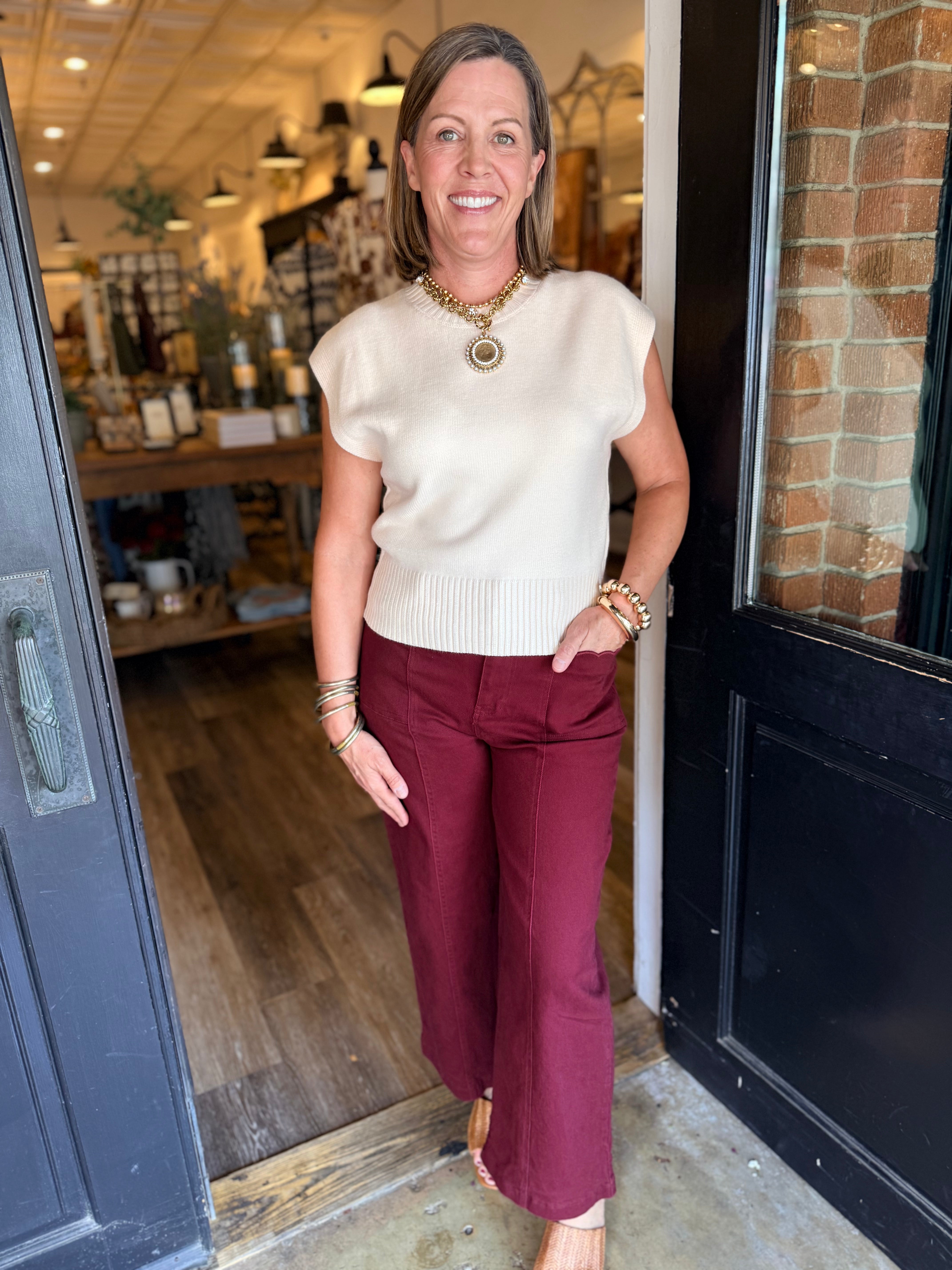 Rose Scallop Pocket Wide Leg Jeans