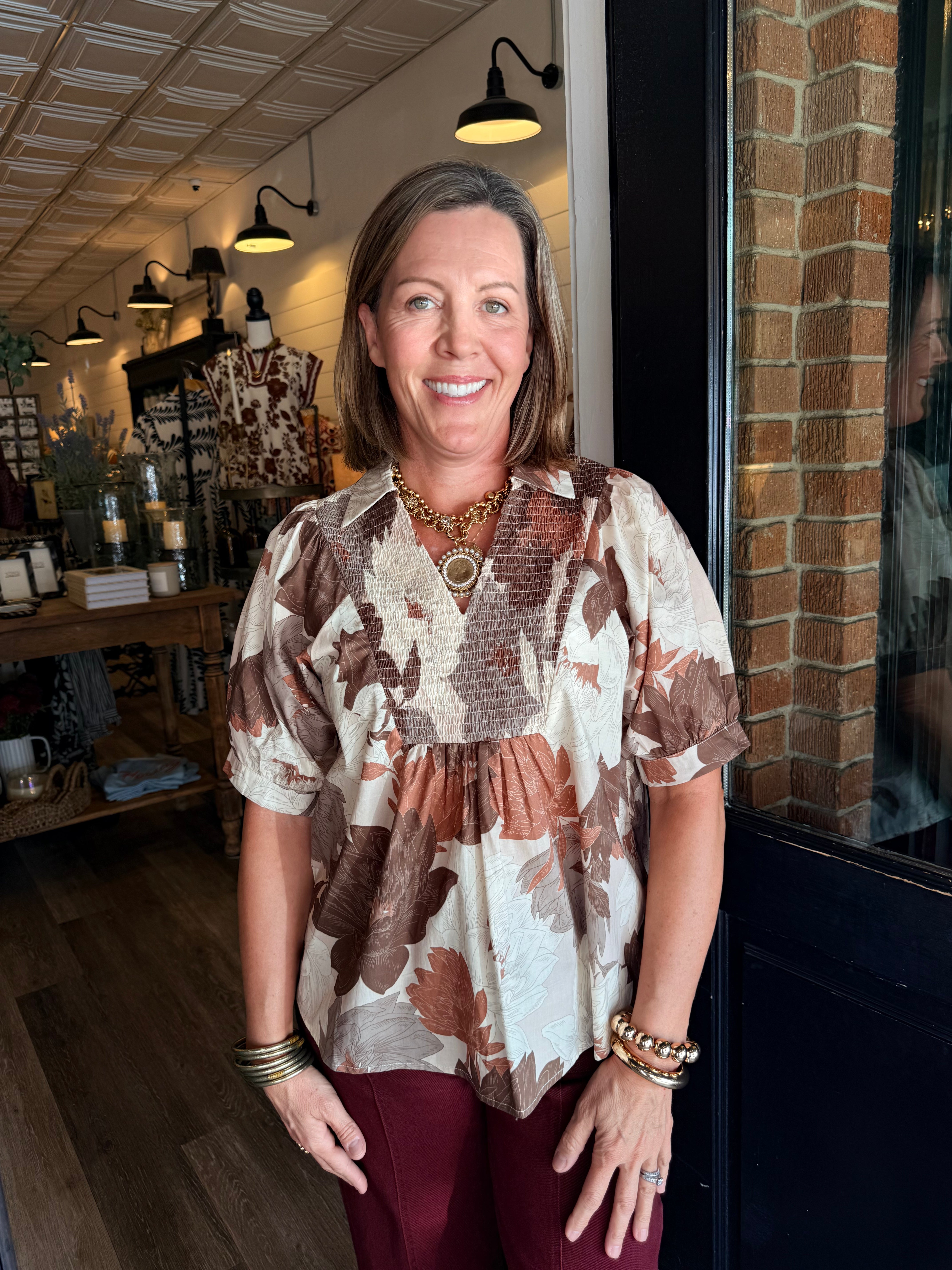 Storme Smocked V-Neck Top