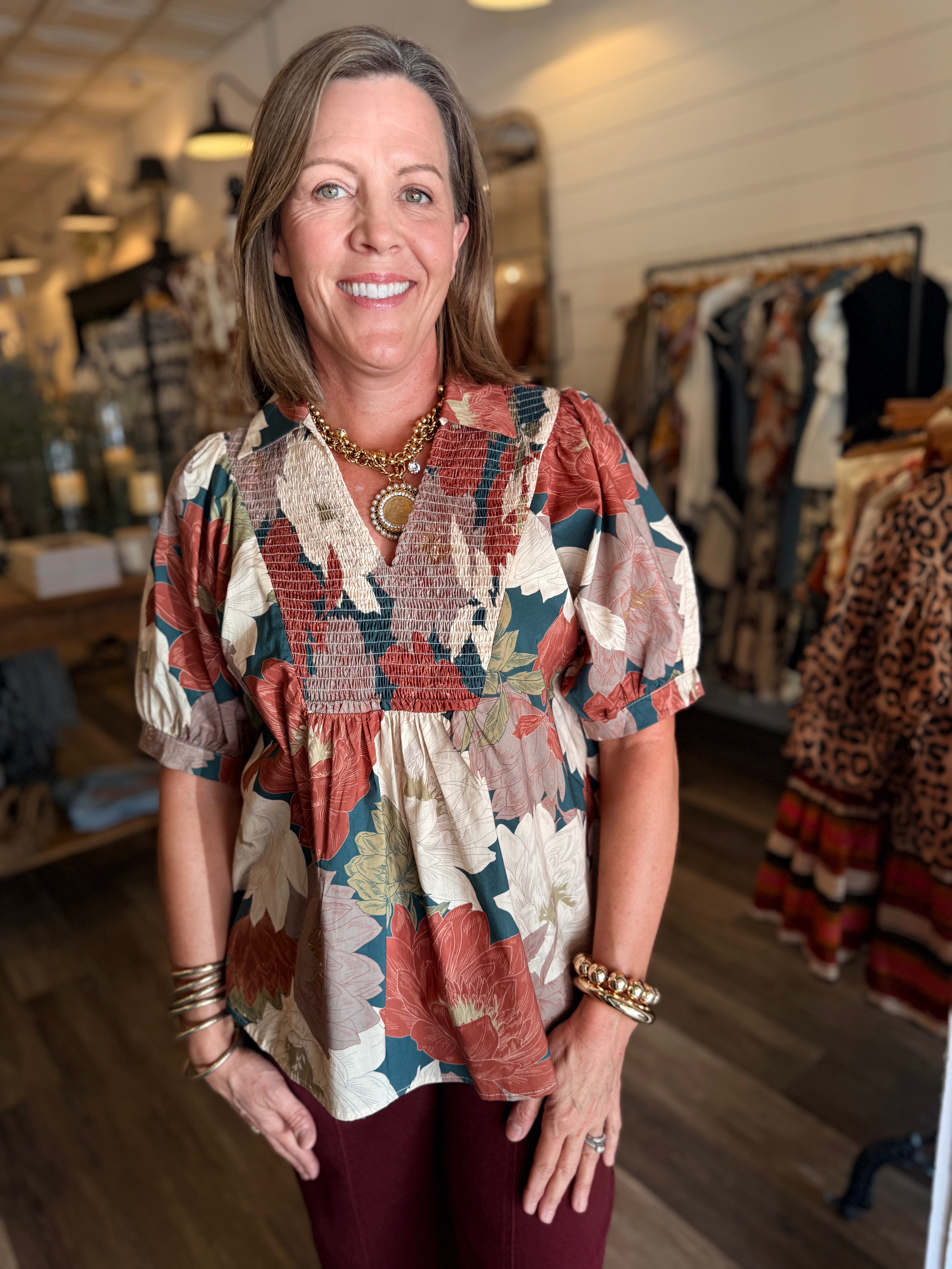 Storme Smocked V-Neck Top