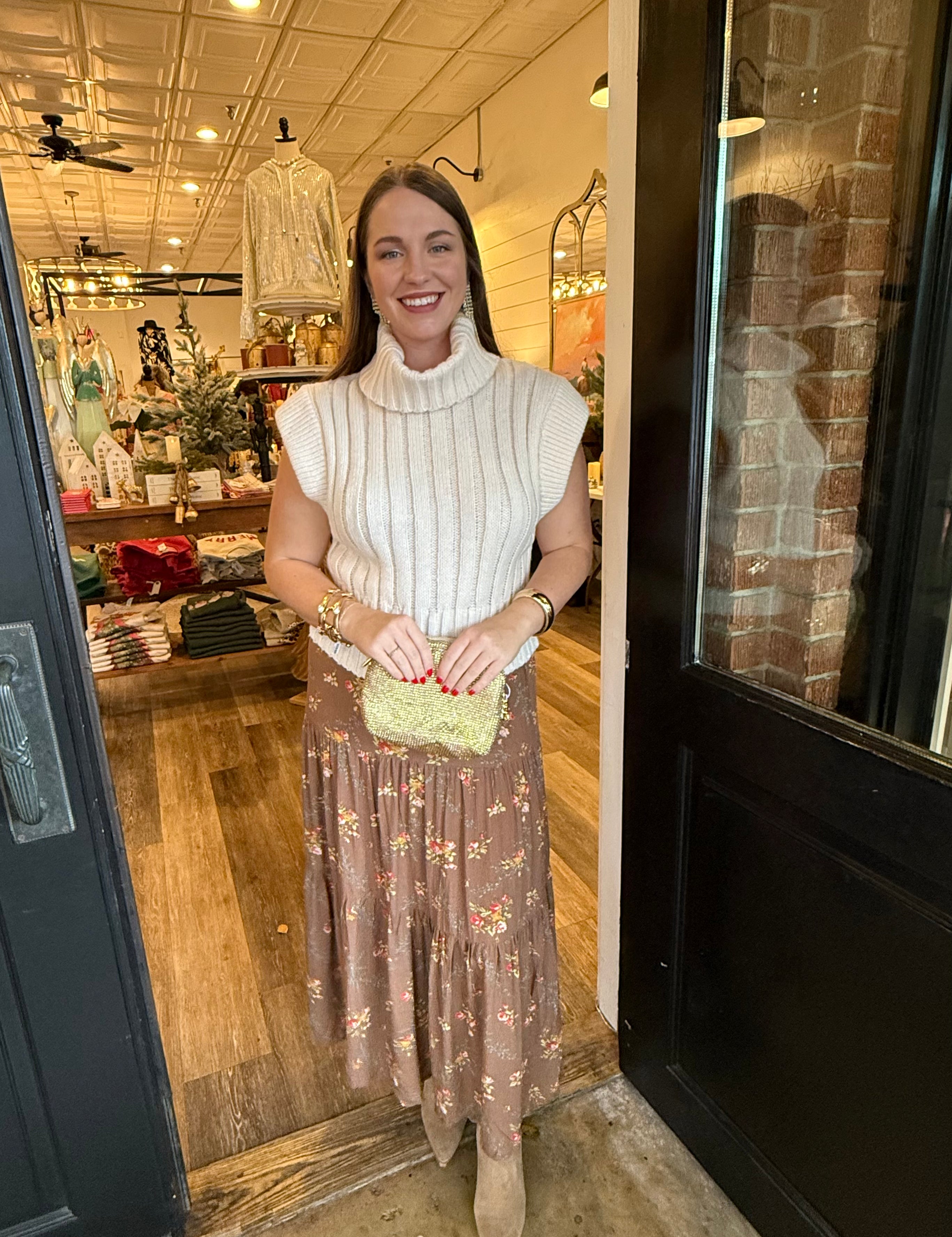 Leticia Brown Floral Midi Skirt