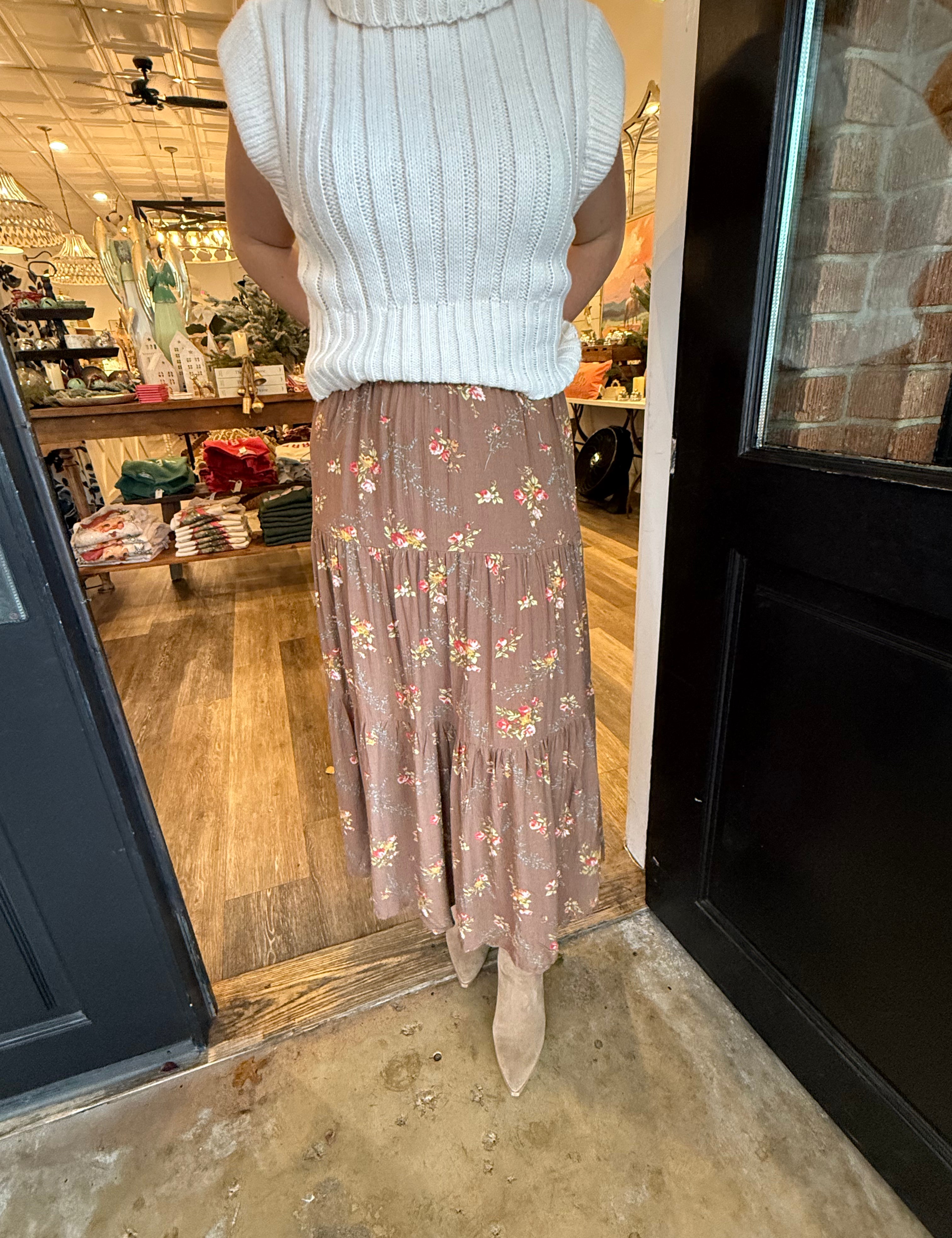 Leticia Brown Floral Midi Skirt