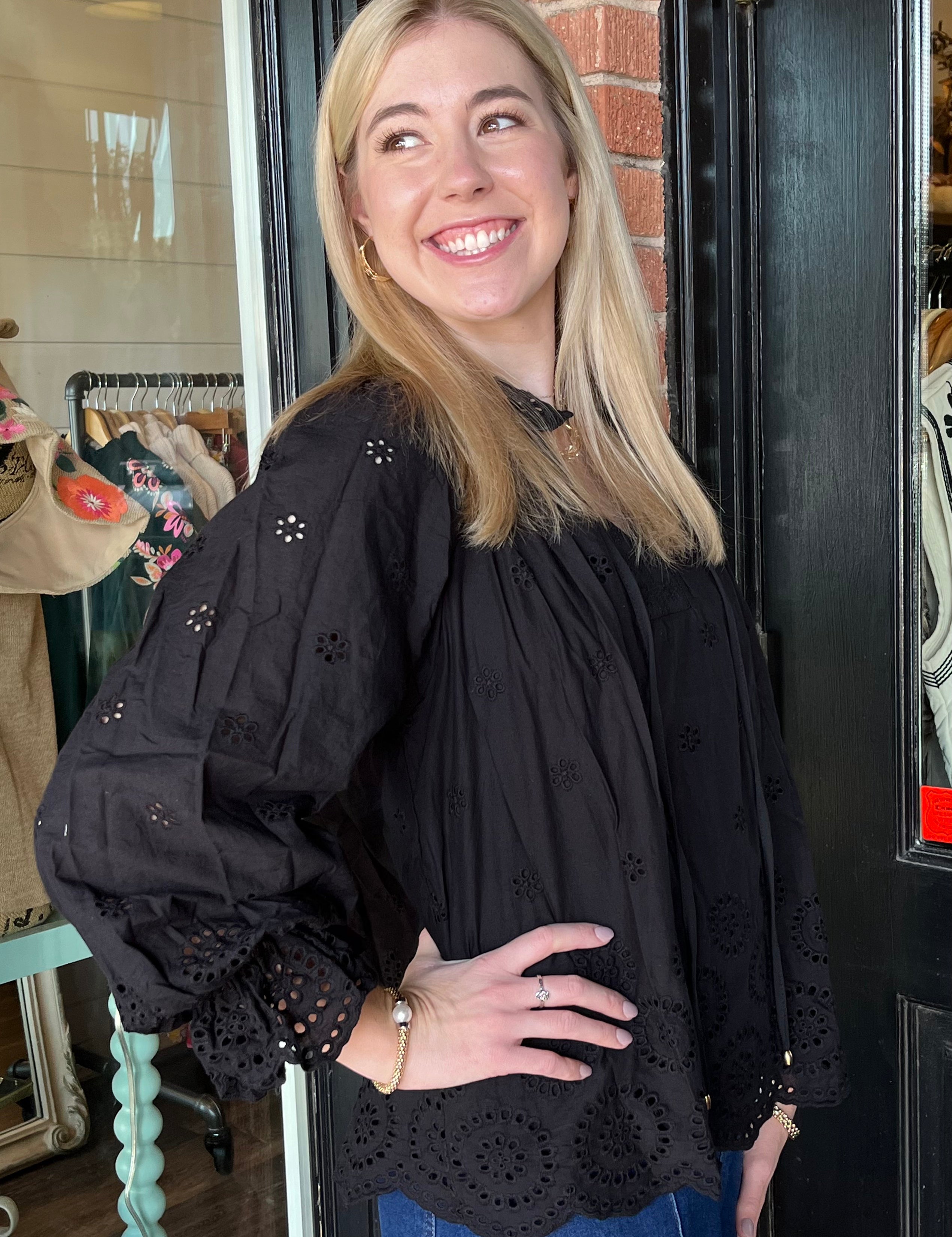 Jordan Black Eyelet Top