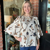 Ava Beige Abstract Blouse