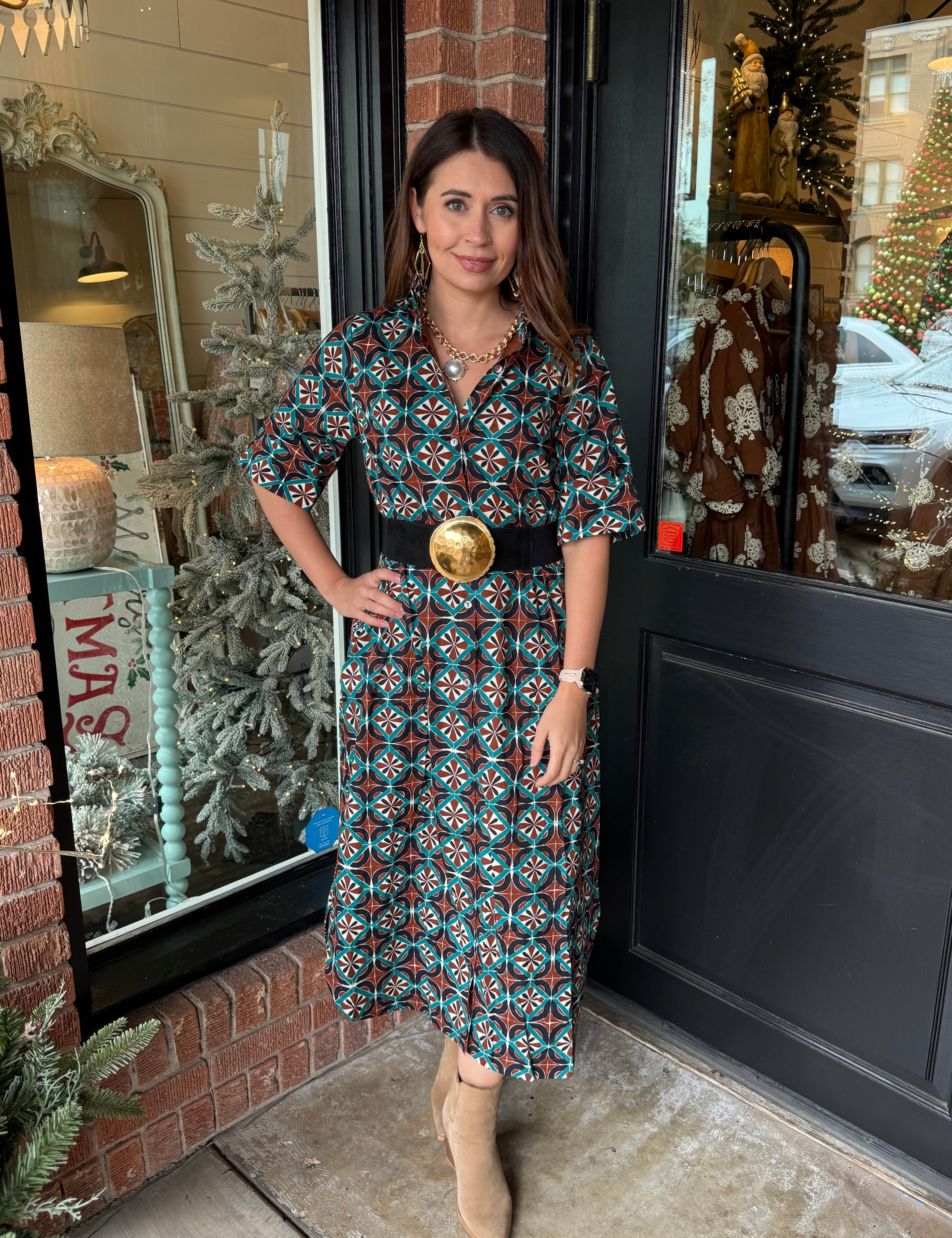 Reagan High Collar Print Dress