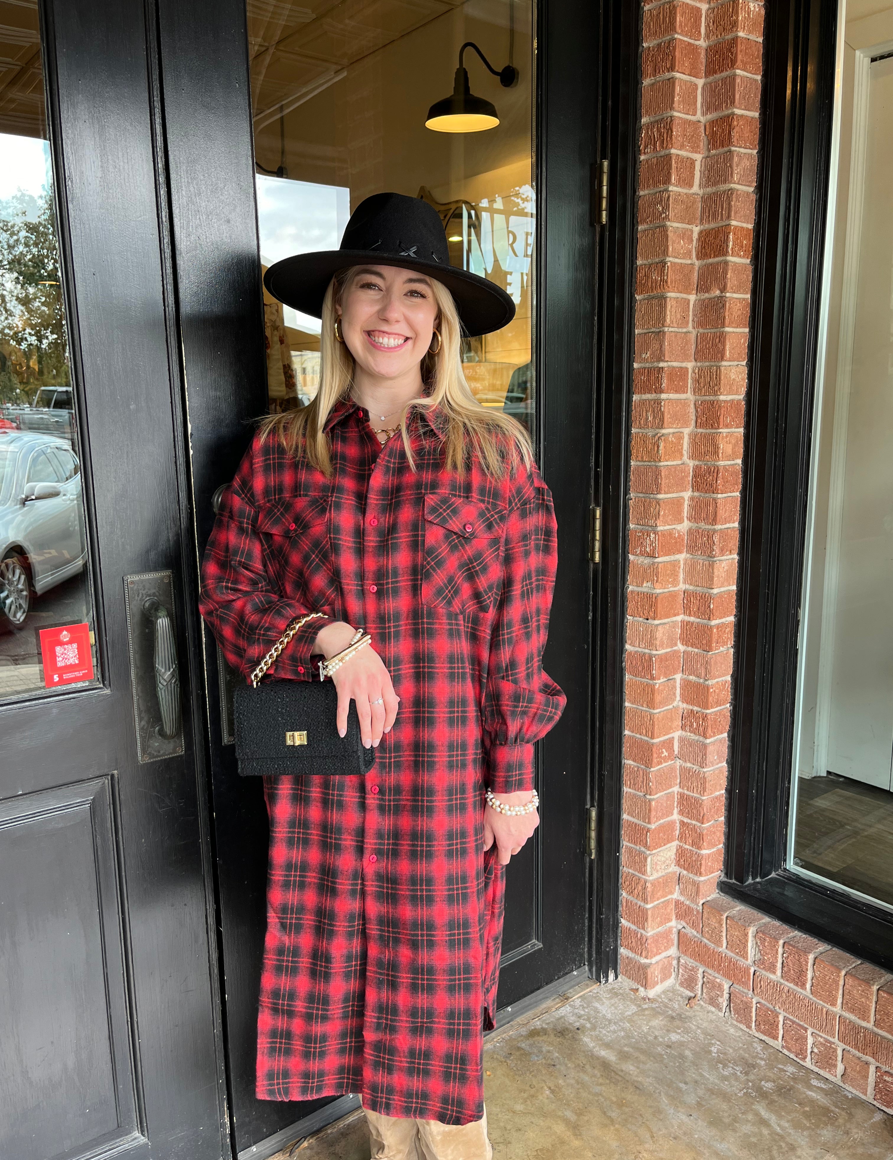 Megan Red Plaid Shirt Dress