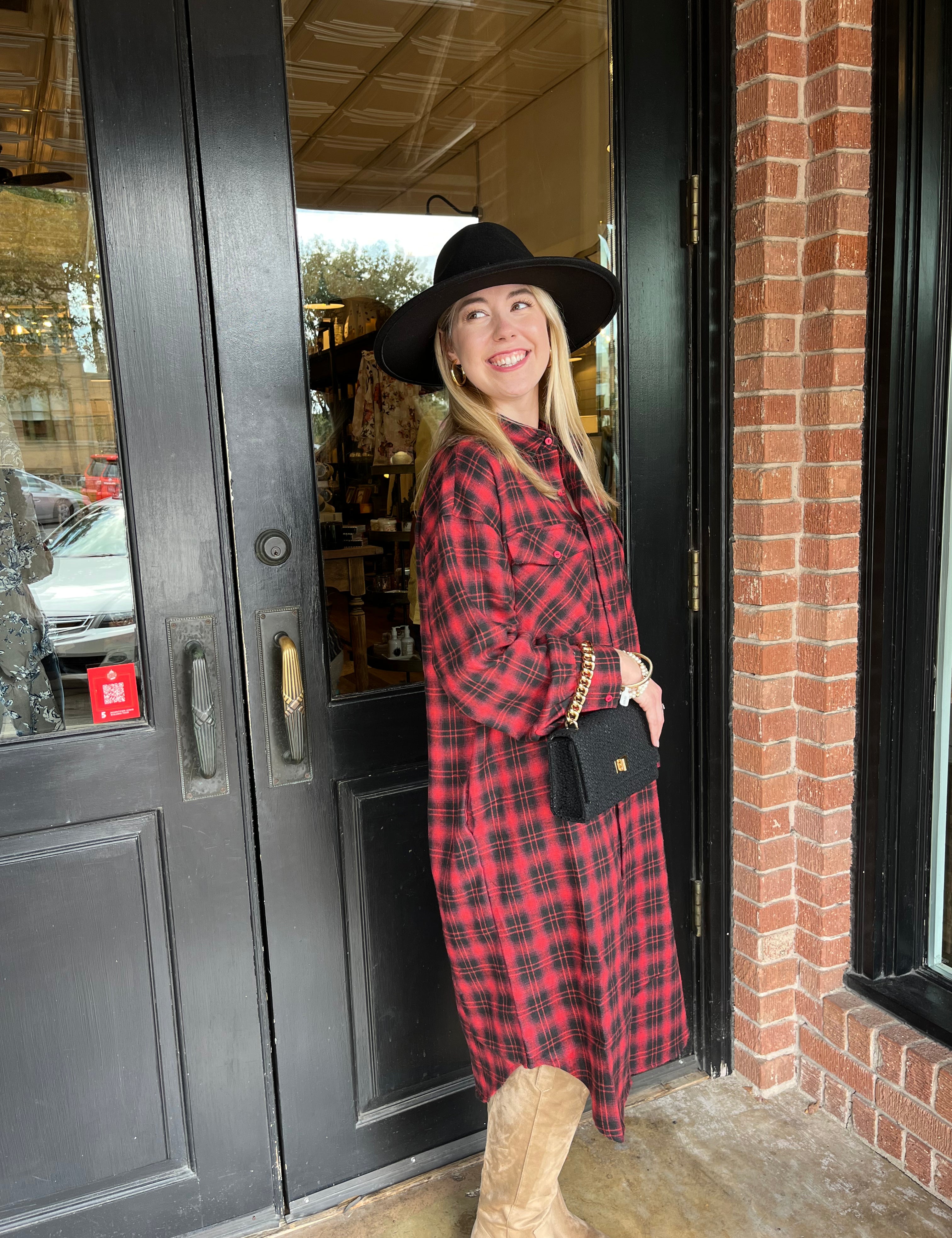 Megan Red Plaid Shirt Dress