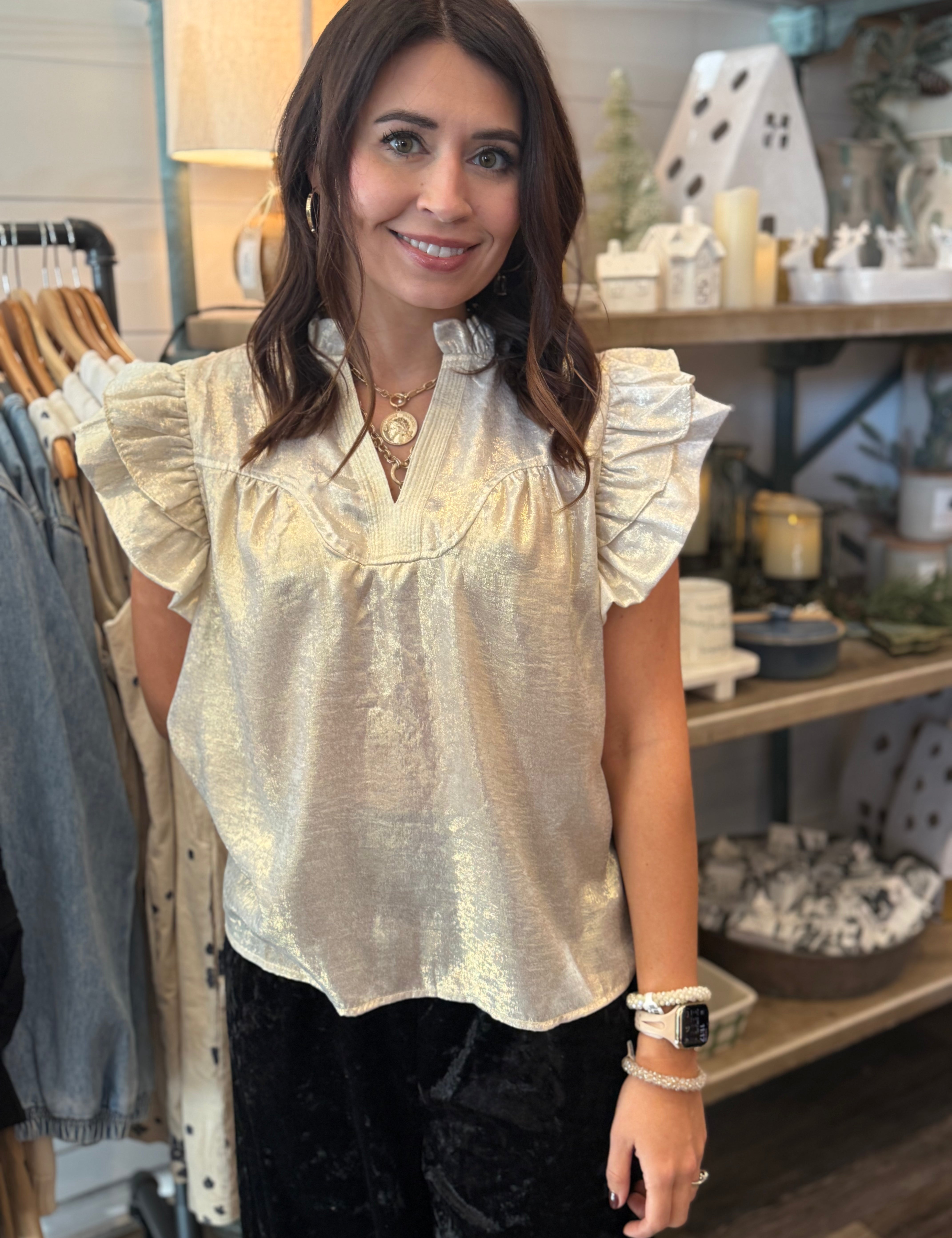 Julianna Metallic Flutter Top