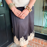 Lois Lace Trim Satin Midi Skirt