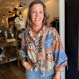 Lizzy Patchwork Button Down Top