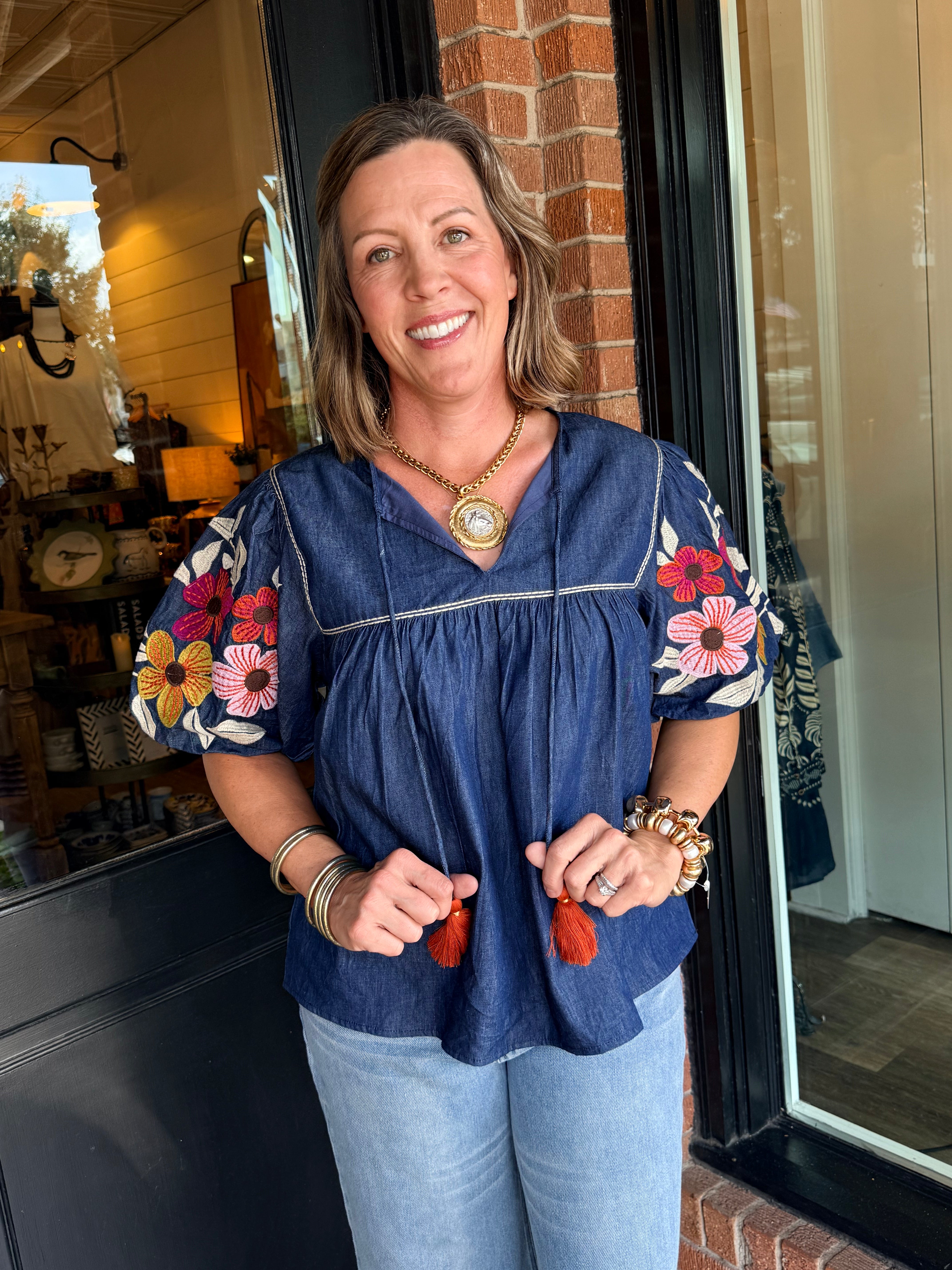 Stacey Puff Sleeve Denim Top