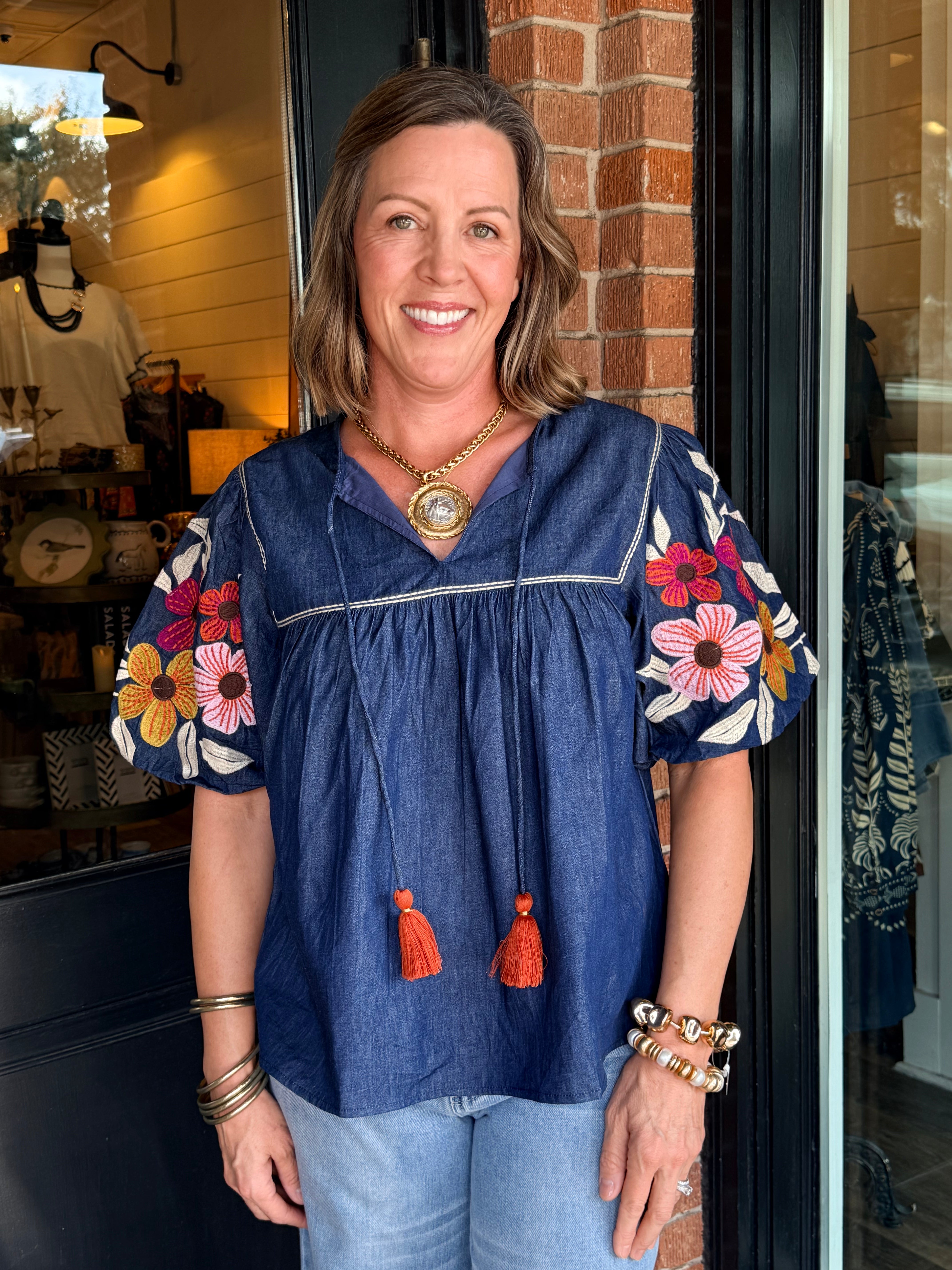 Stacey Puff Sleeve Denim Top