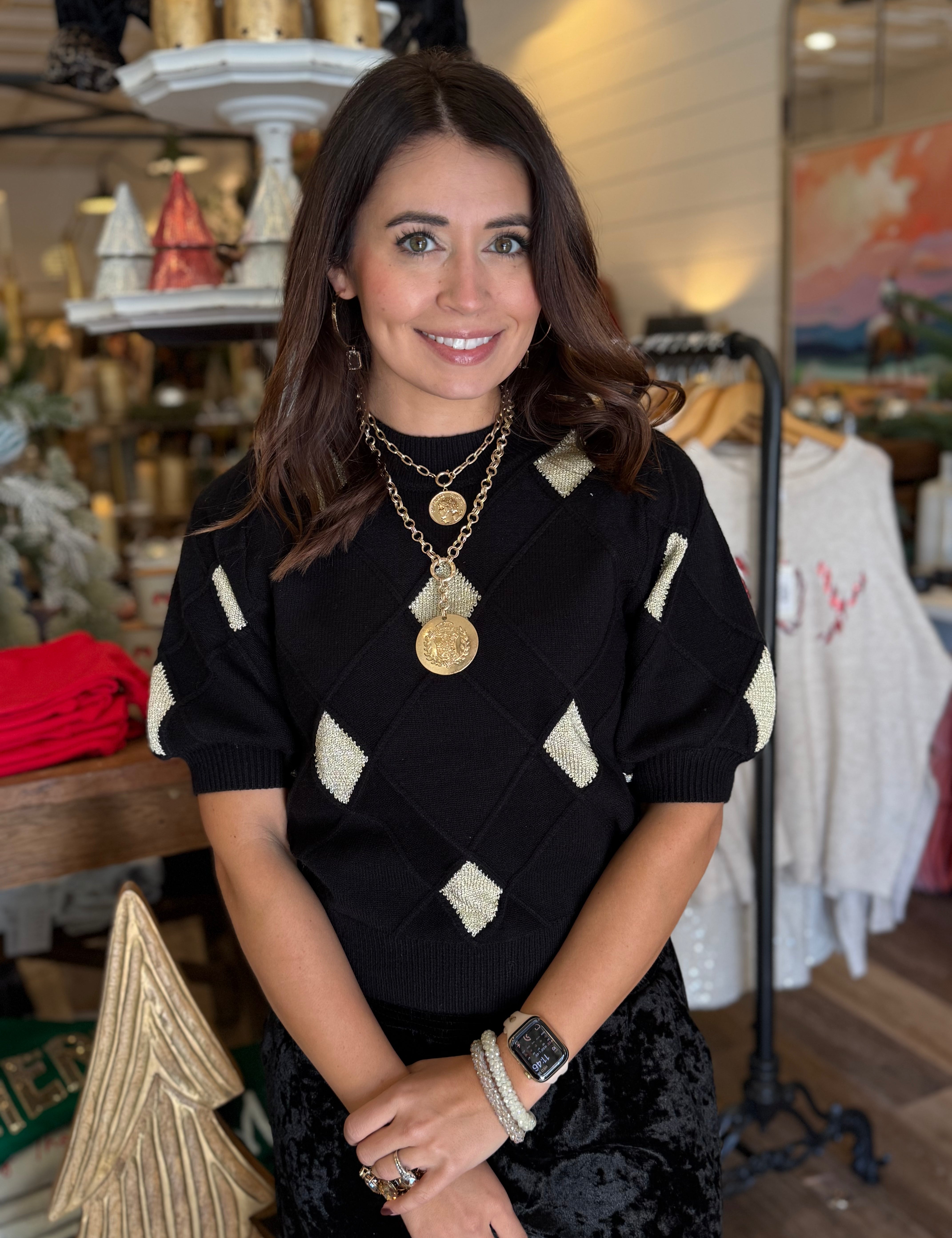 Aleyda Argyle Knit Top