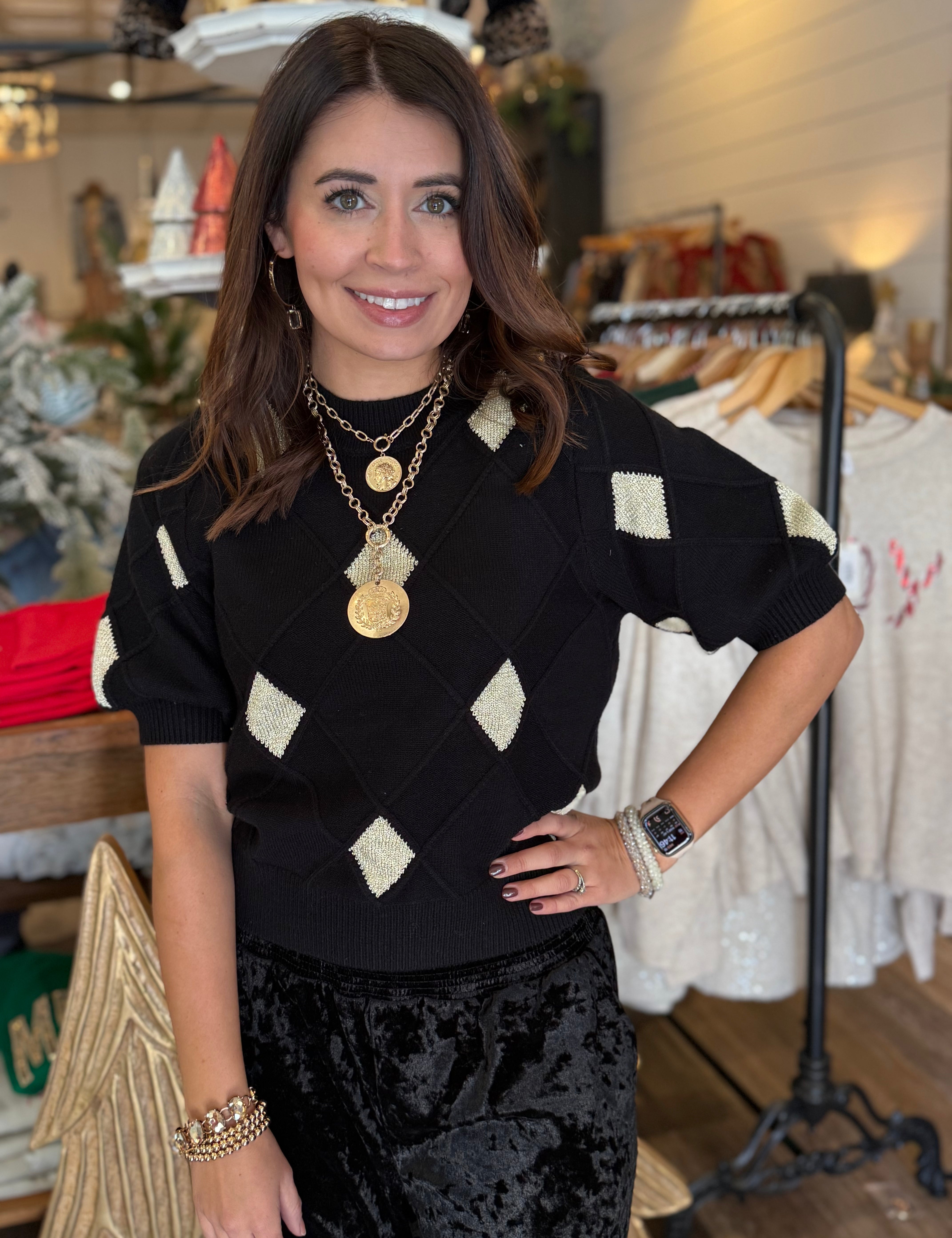 Aleyda Argyle Knit Top