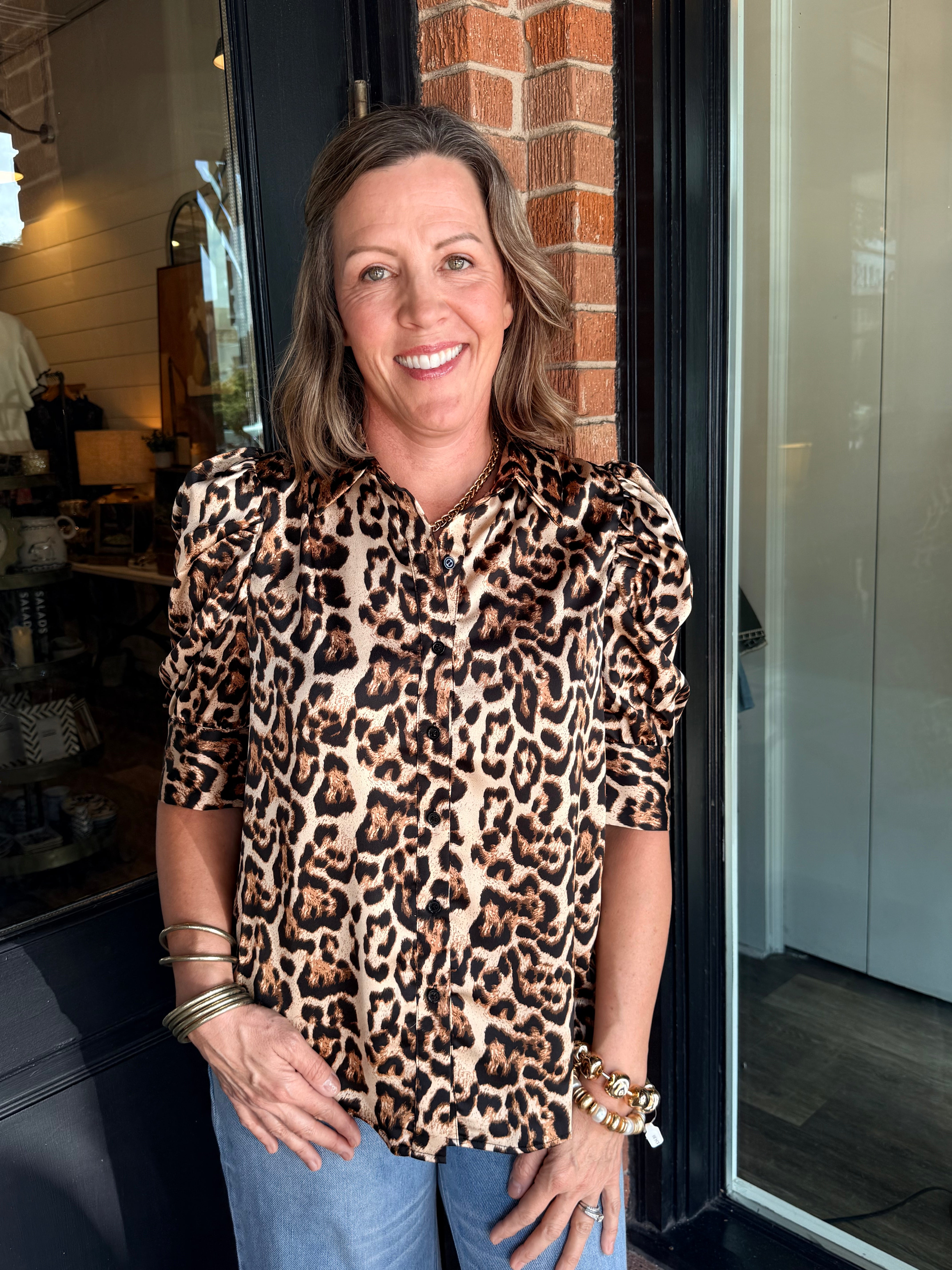 Katie Leopard Puff Sleeve Top