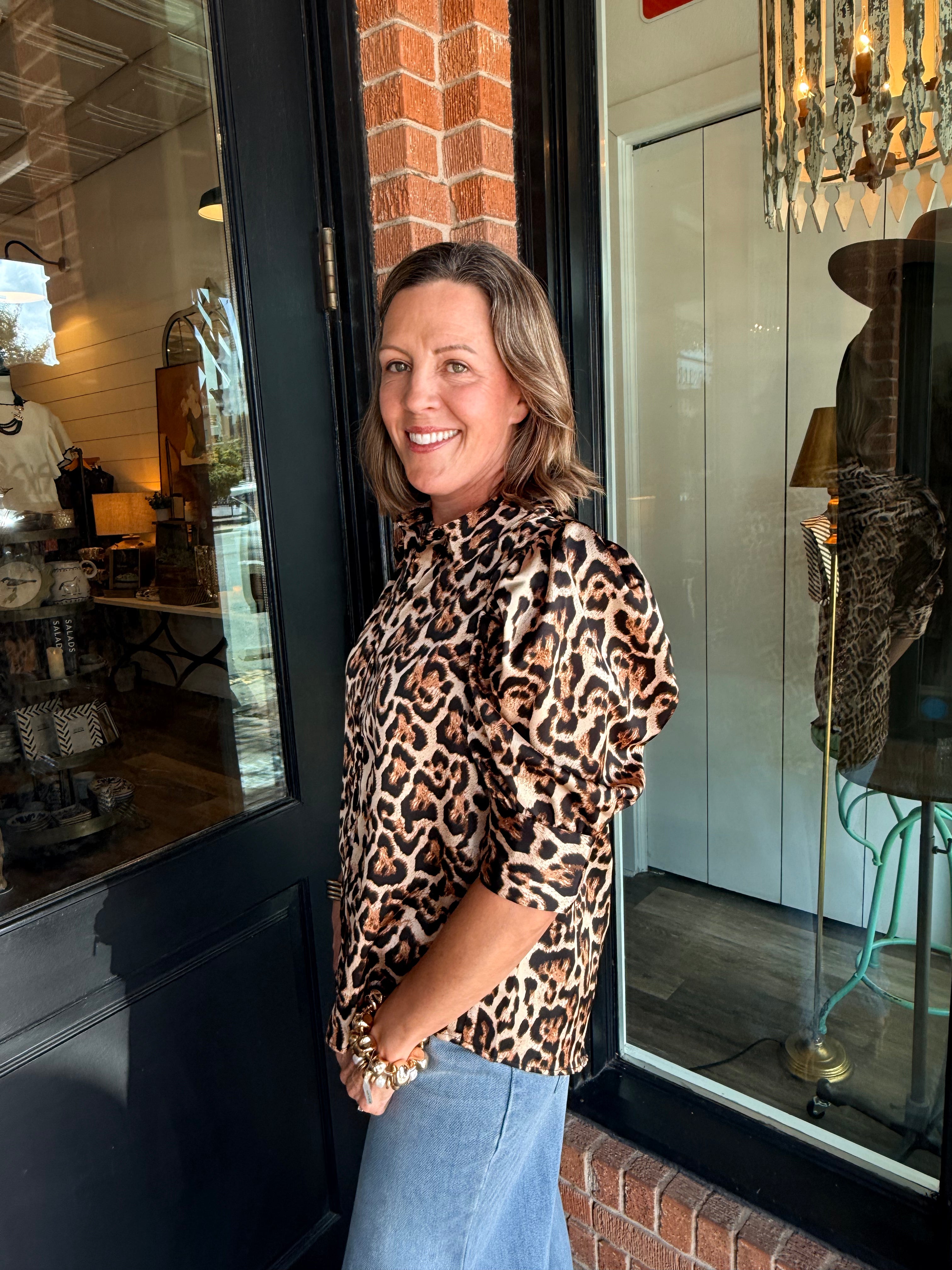 Katie Leopard Puff Sleeve Top
