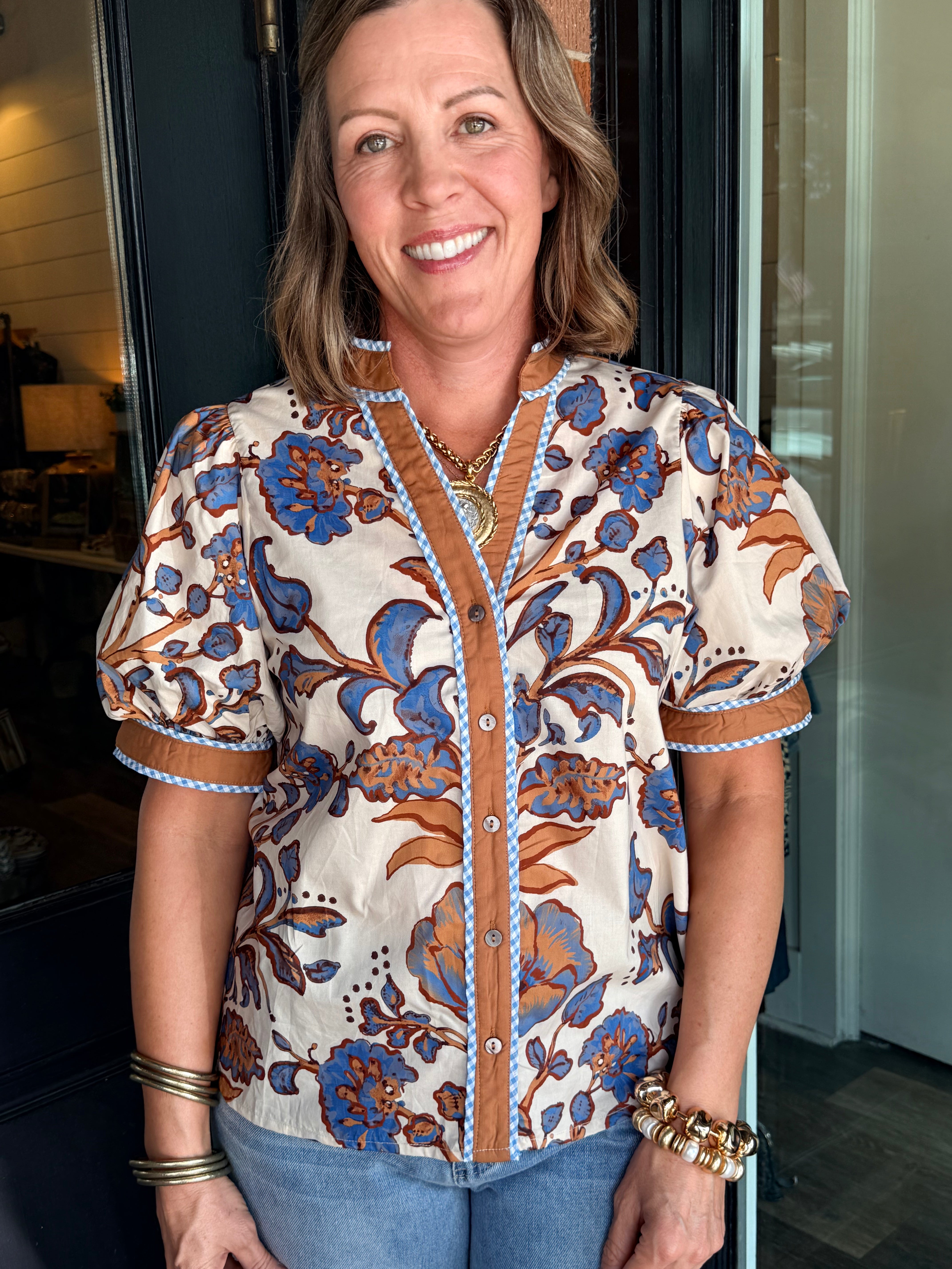 Tanya Floral Contrast Detail Top