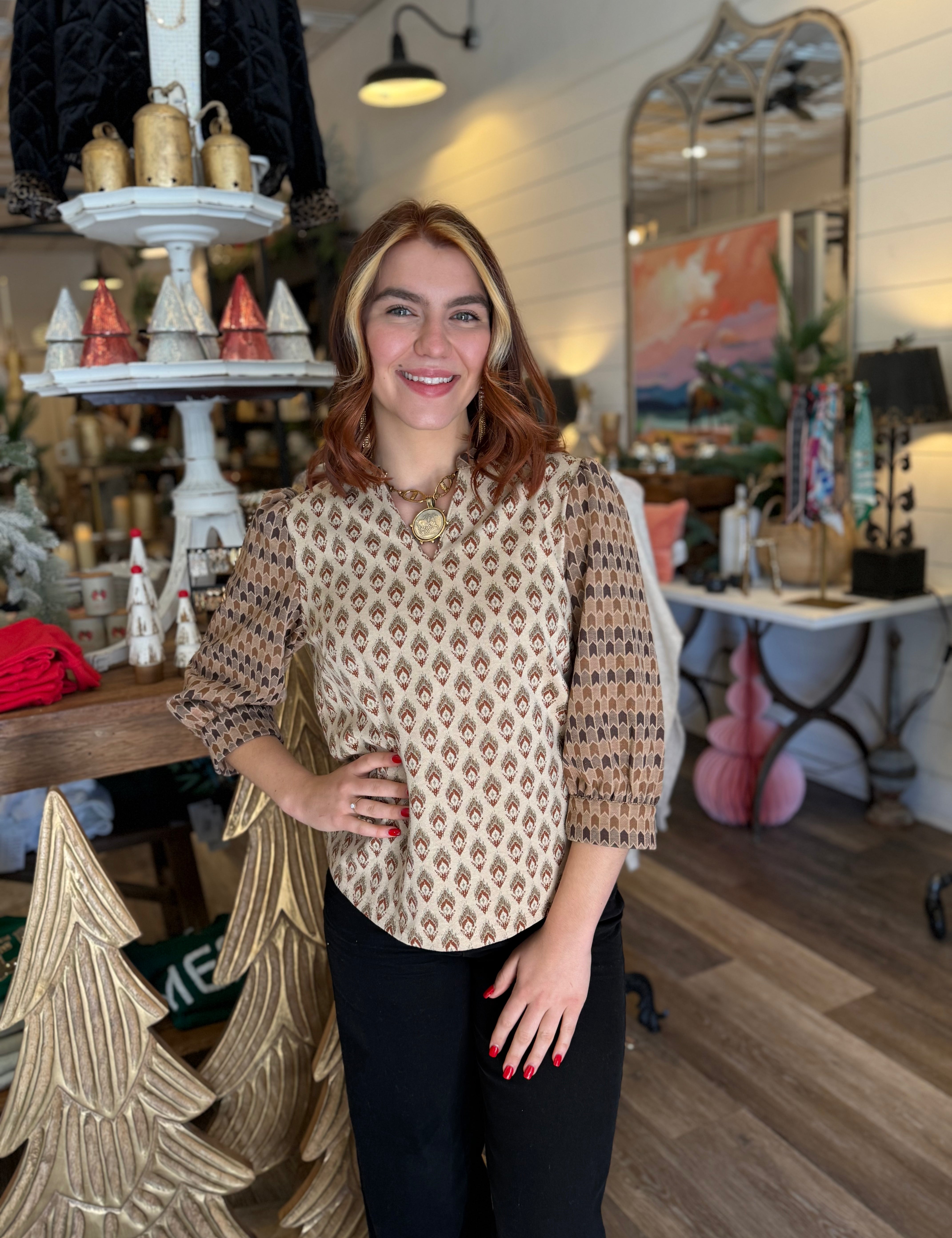 Allana Contrast Sleeve V-Neck Top