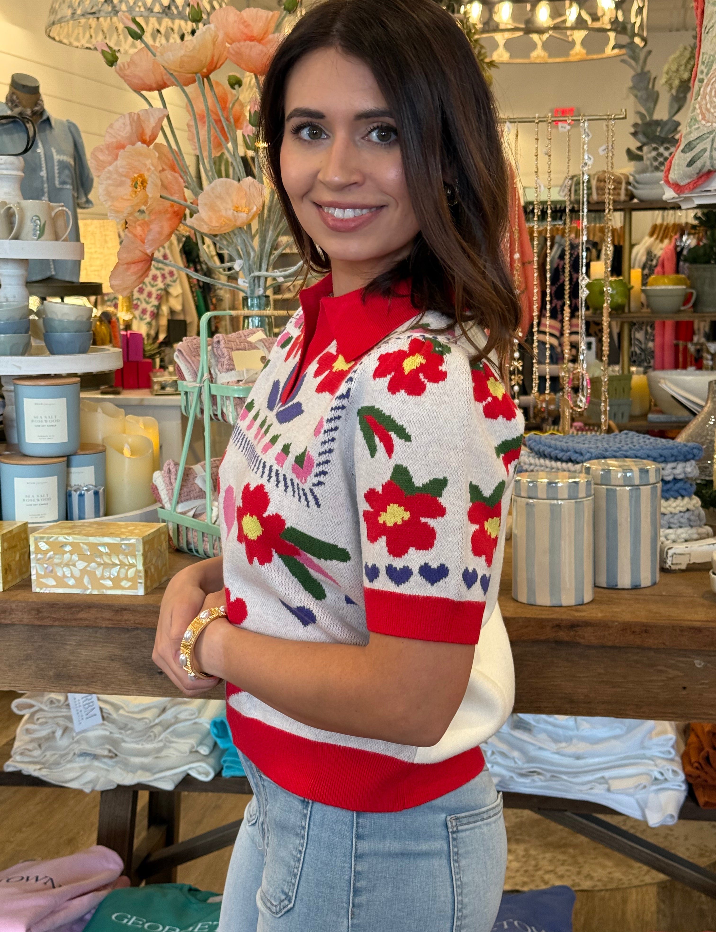 Ainsley Flower Knit Sweater Top