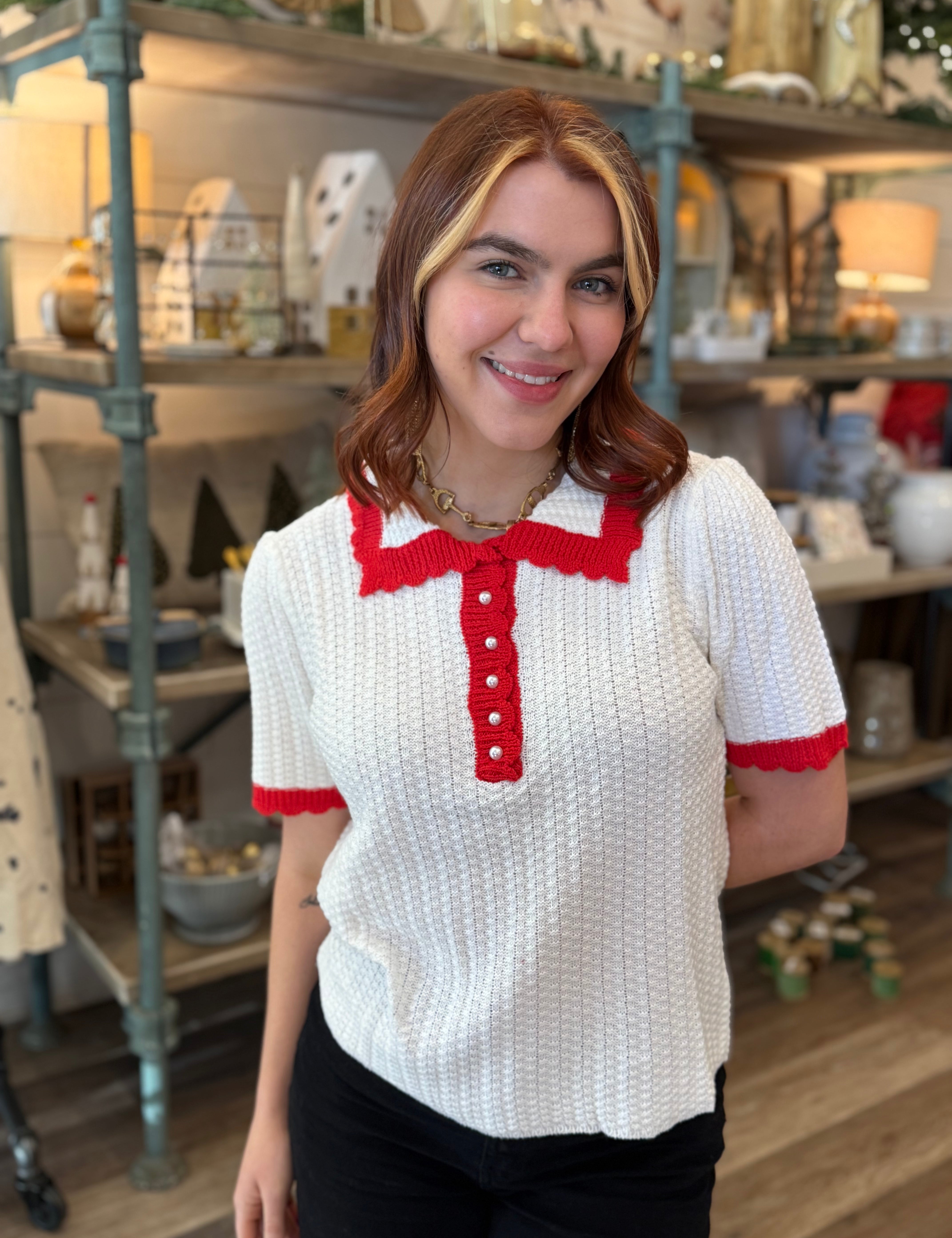 Lucille Pearl Accent Knit Top