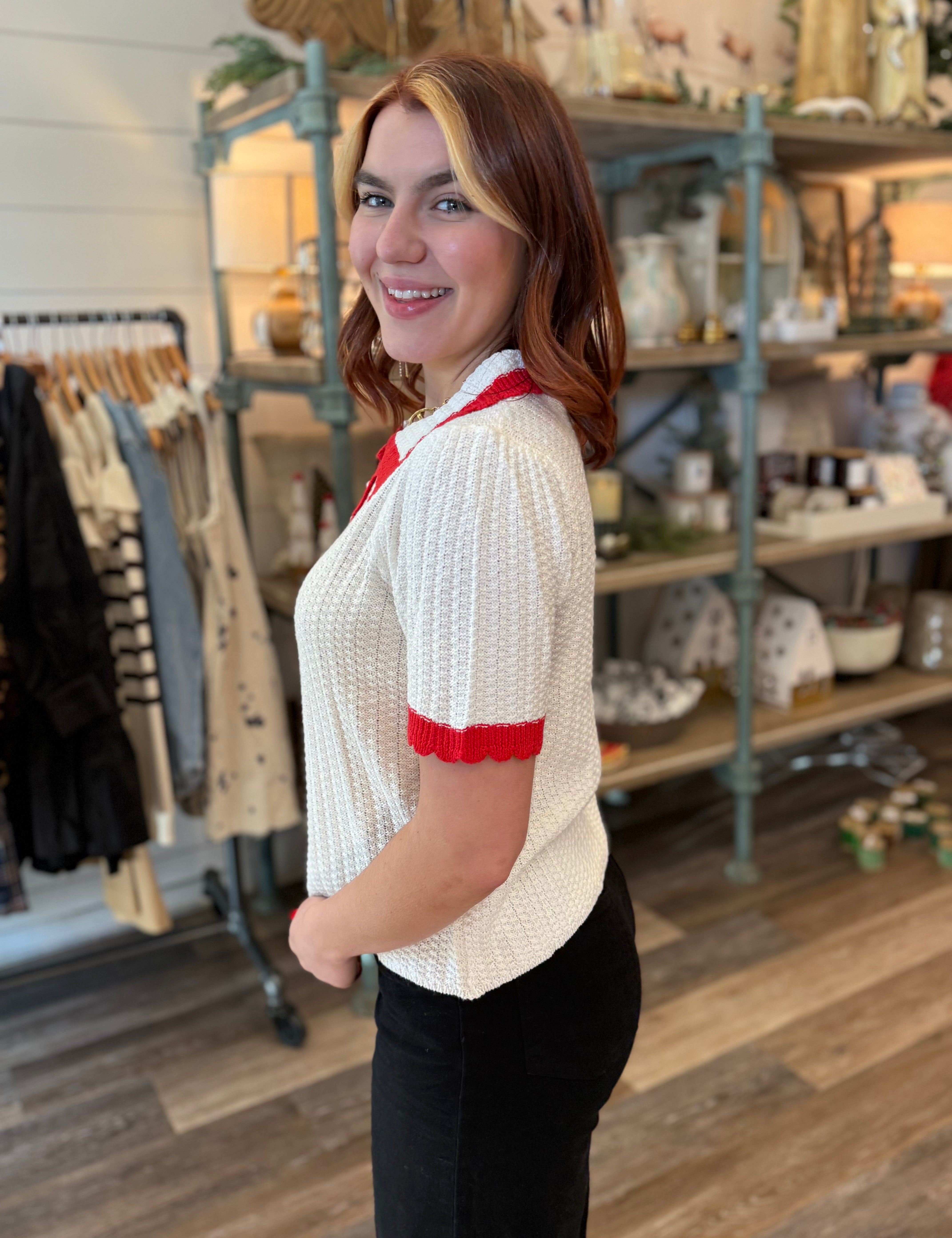 Lucille Pearl Accent Knit Top