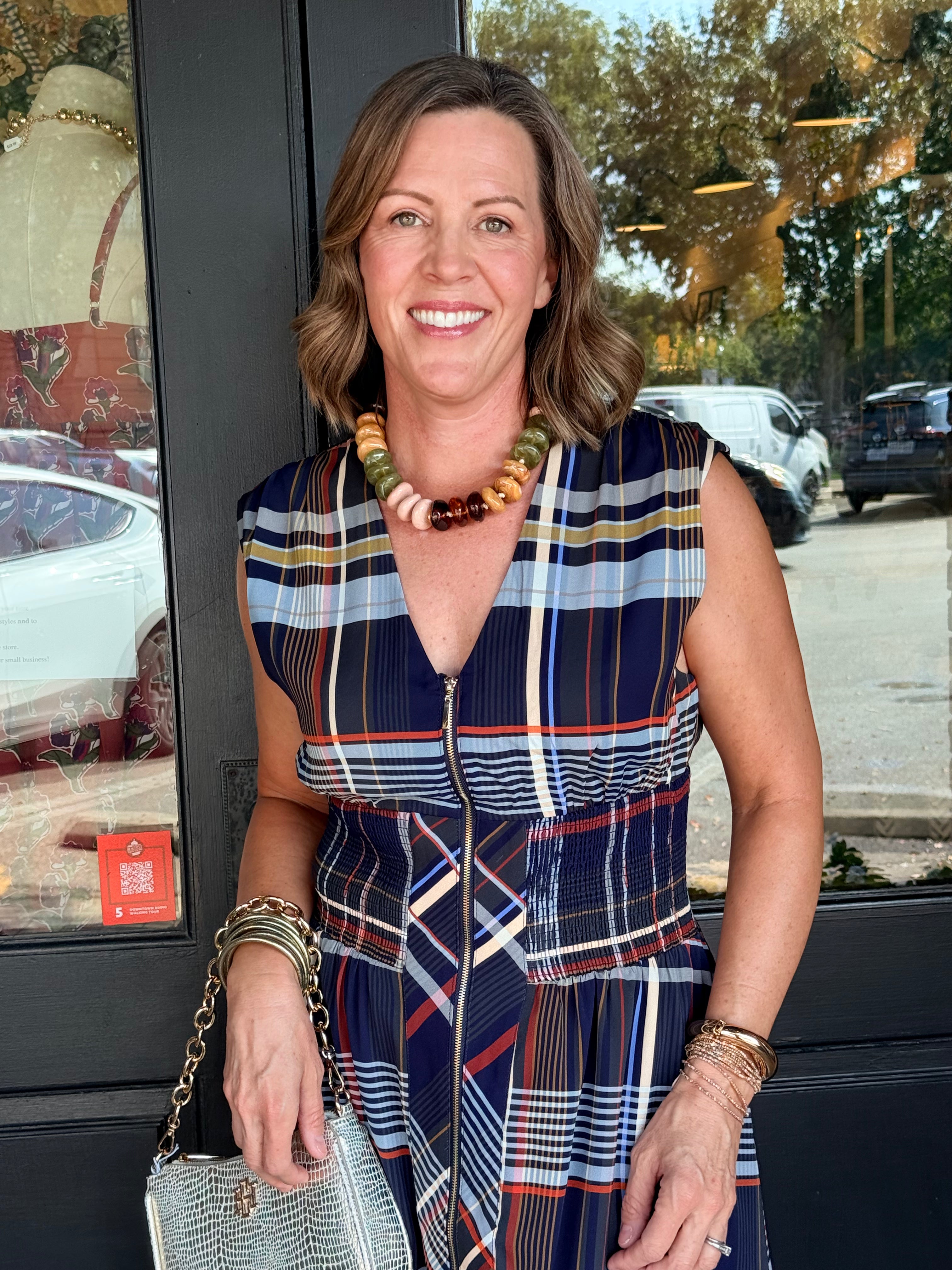 Brenda Plaid Zip Front Midi Dress