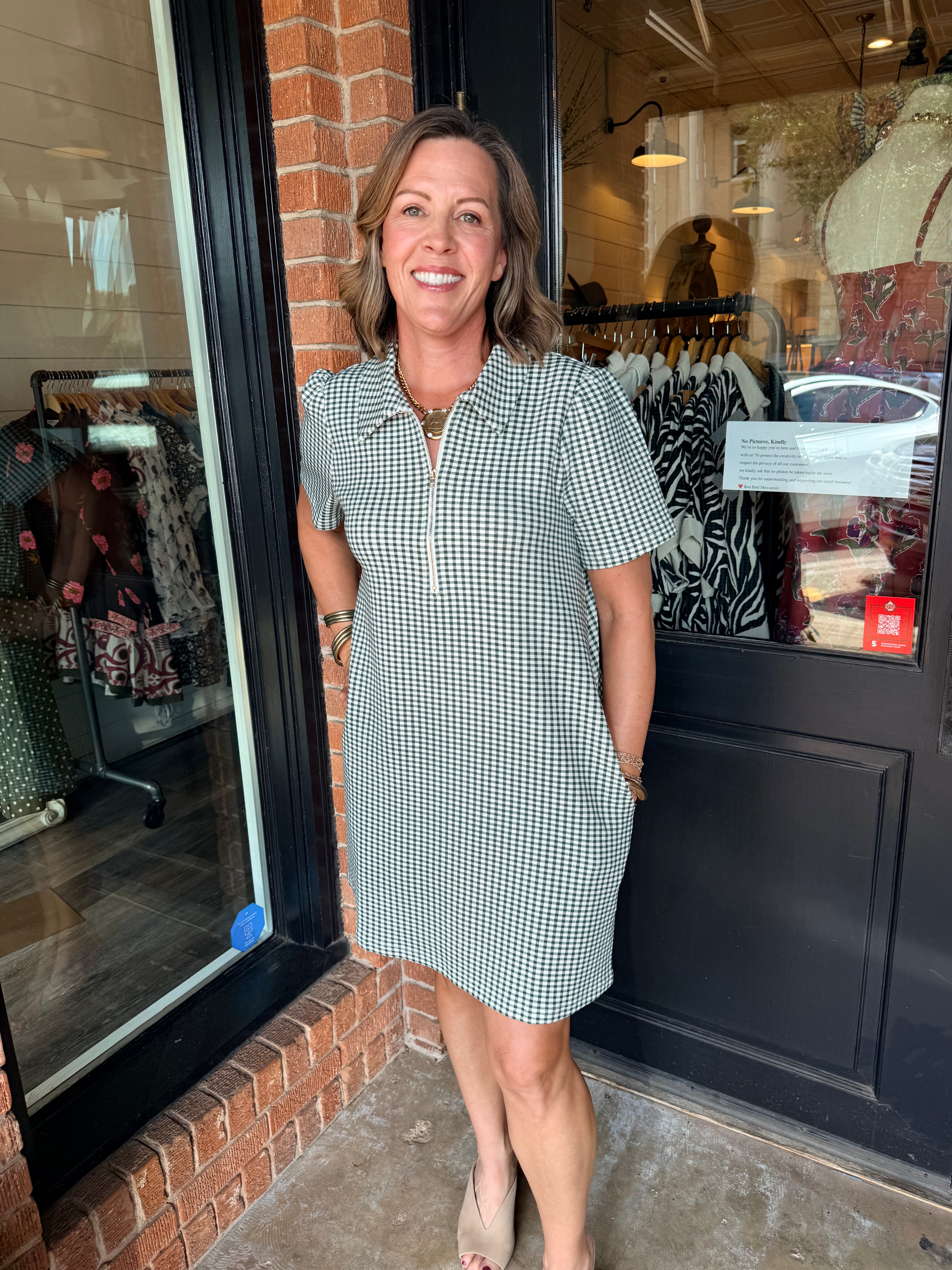 Jessica Gingham Zip Front Shirt Dress