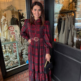 Peyton Plaid Belted Button Down Maxi Dress