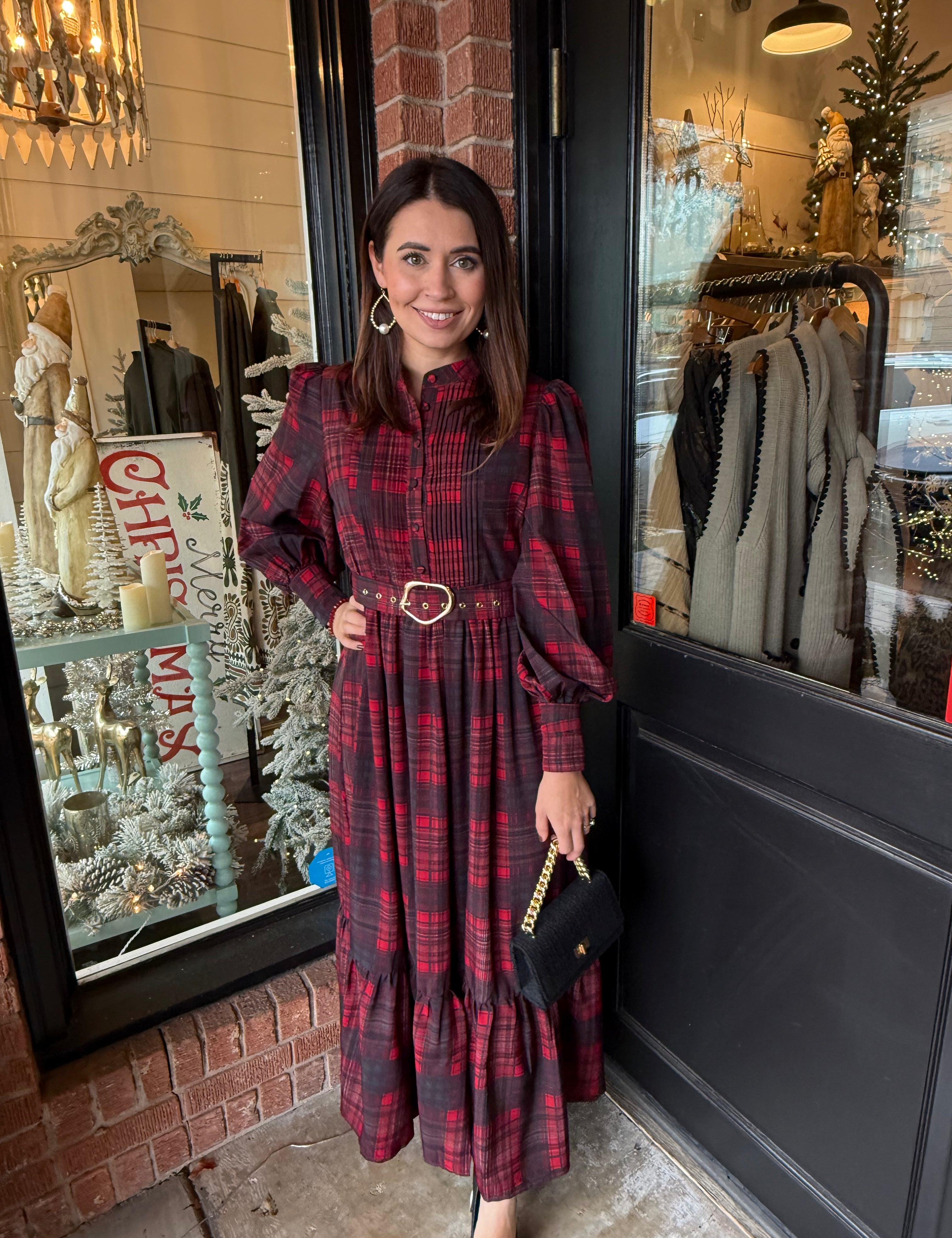 Peyton Plaid Belted Button Down Maxi Dress