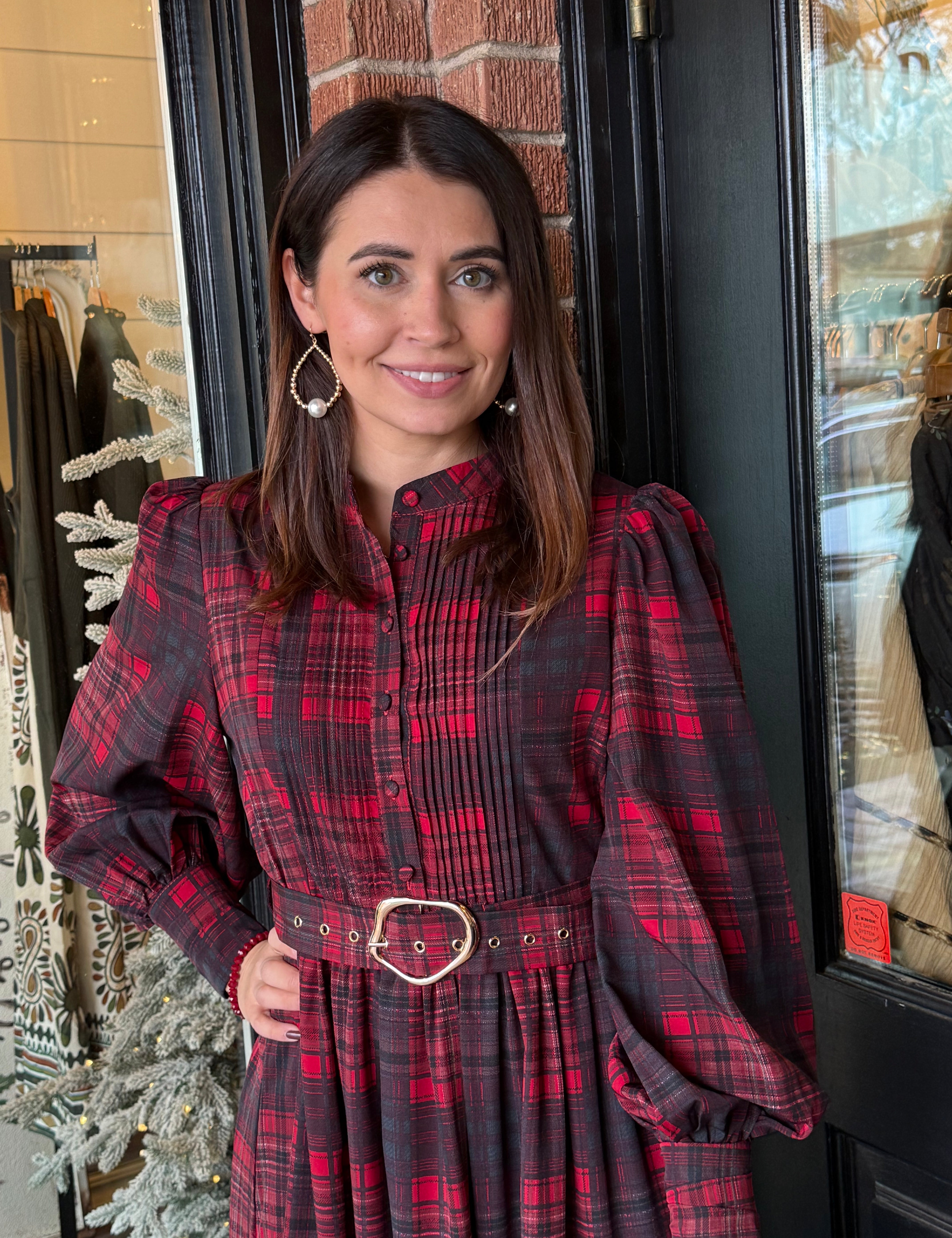 Peyton Plaid Belted Button Down Maxi Dress