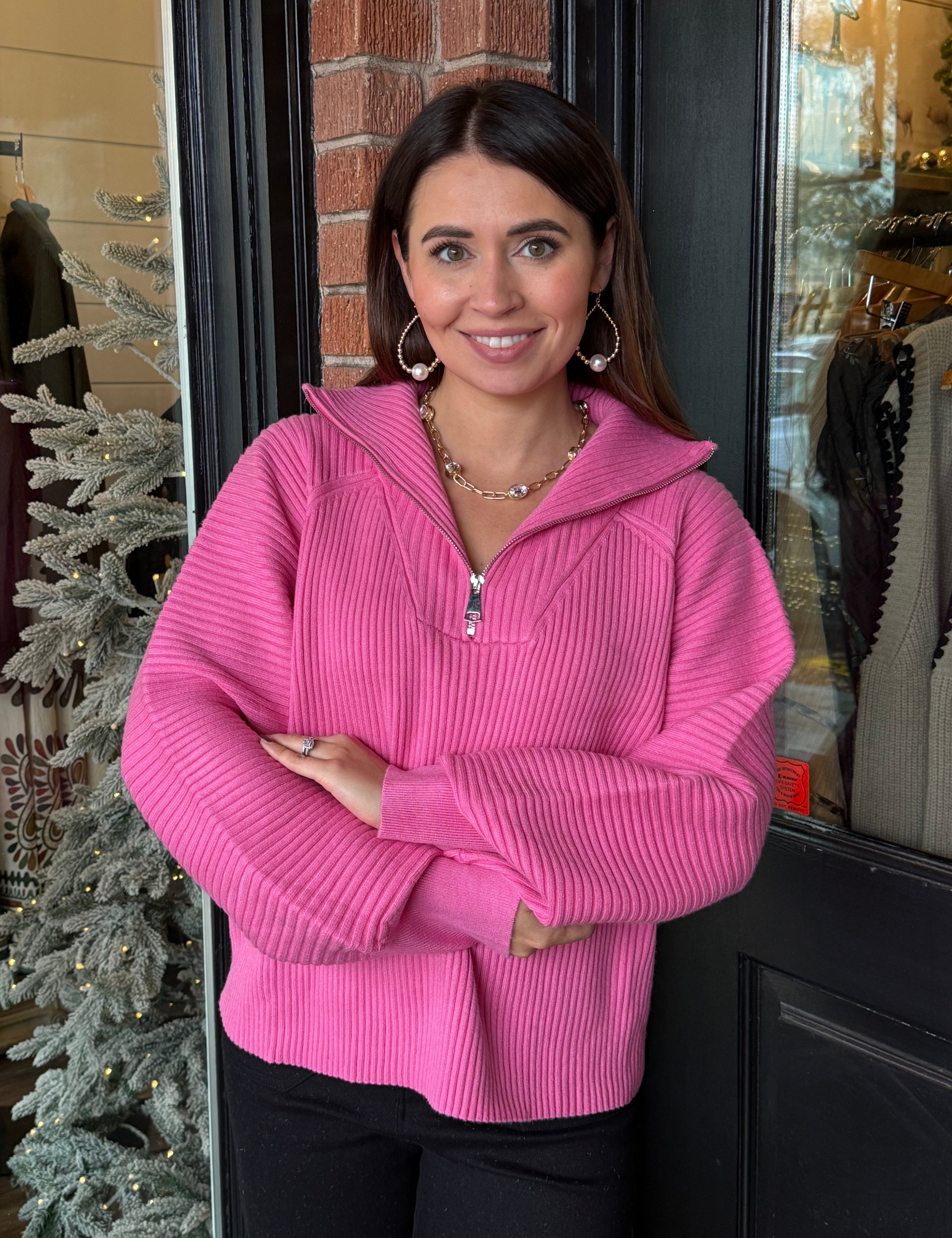 Isla Ribbed Front Zip Sweater