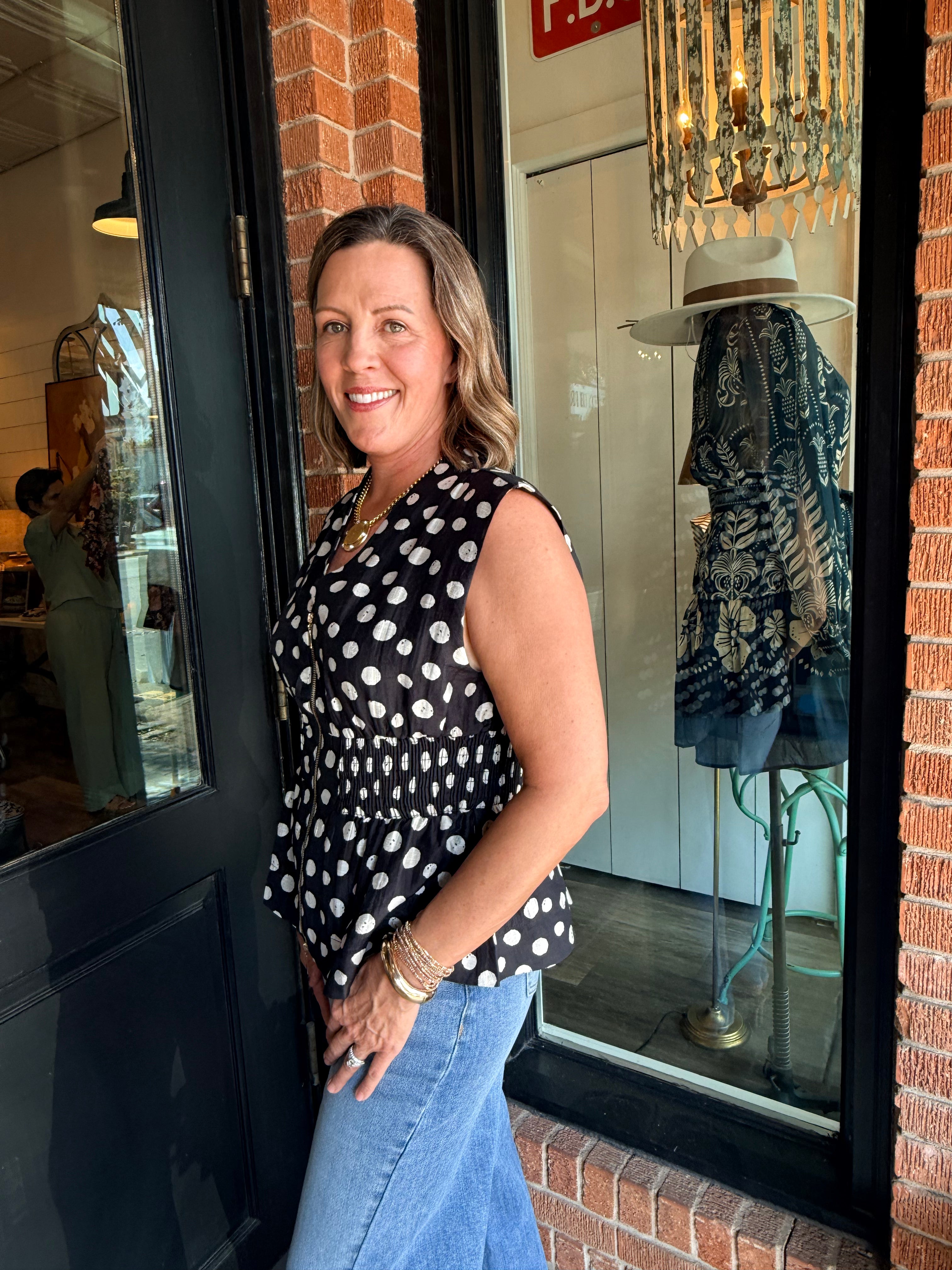 Allie Polka Dot Zip Front Top