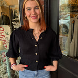 Piper Puff Sleeve Button-Down Sweater