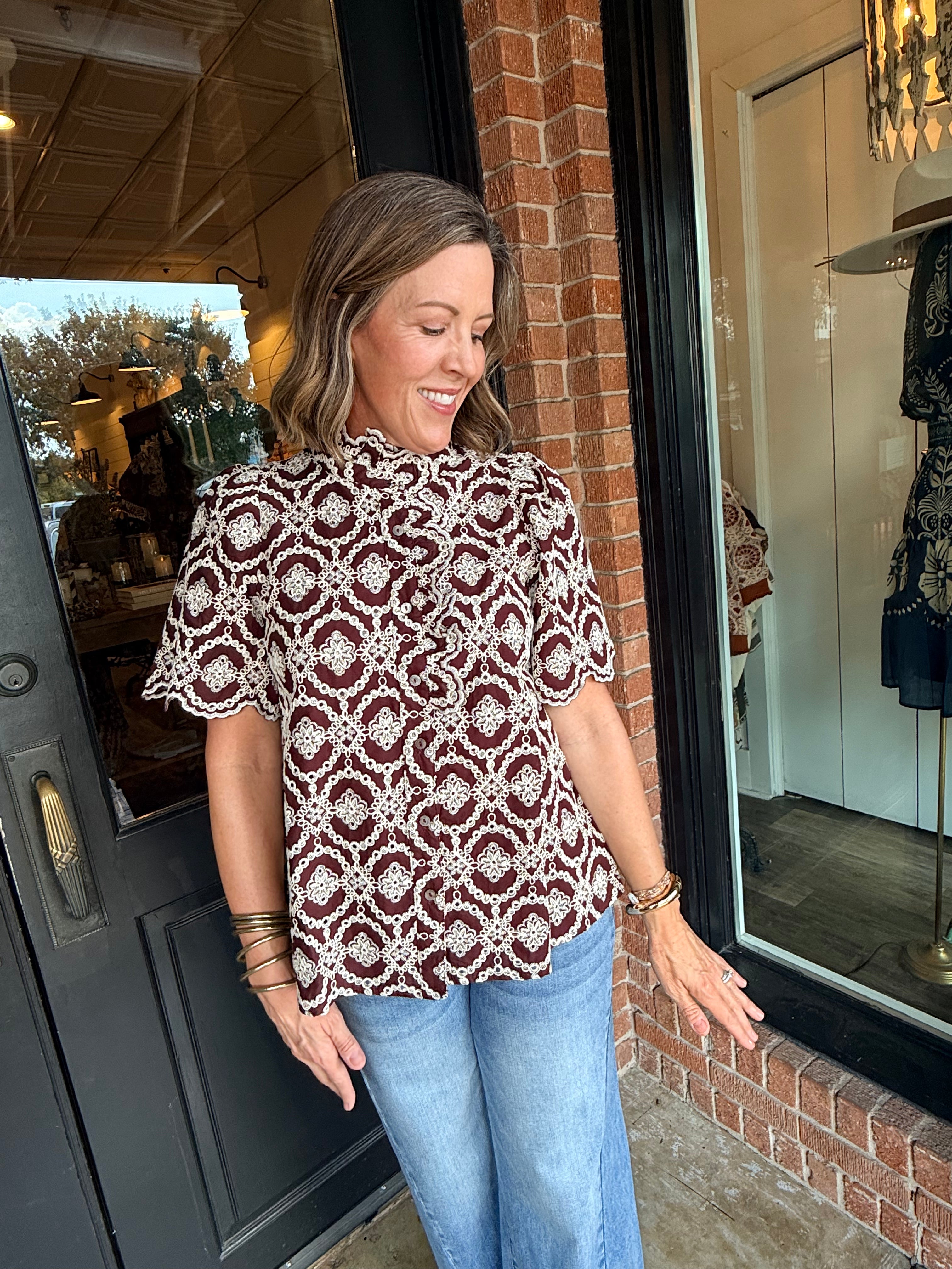 Raven Embroidered Puff Sleeve Top