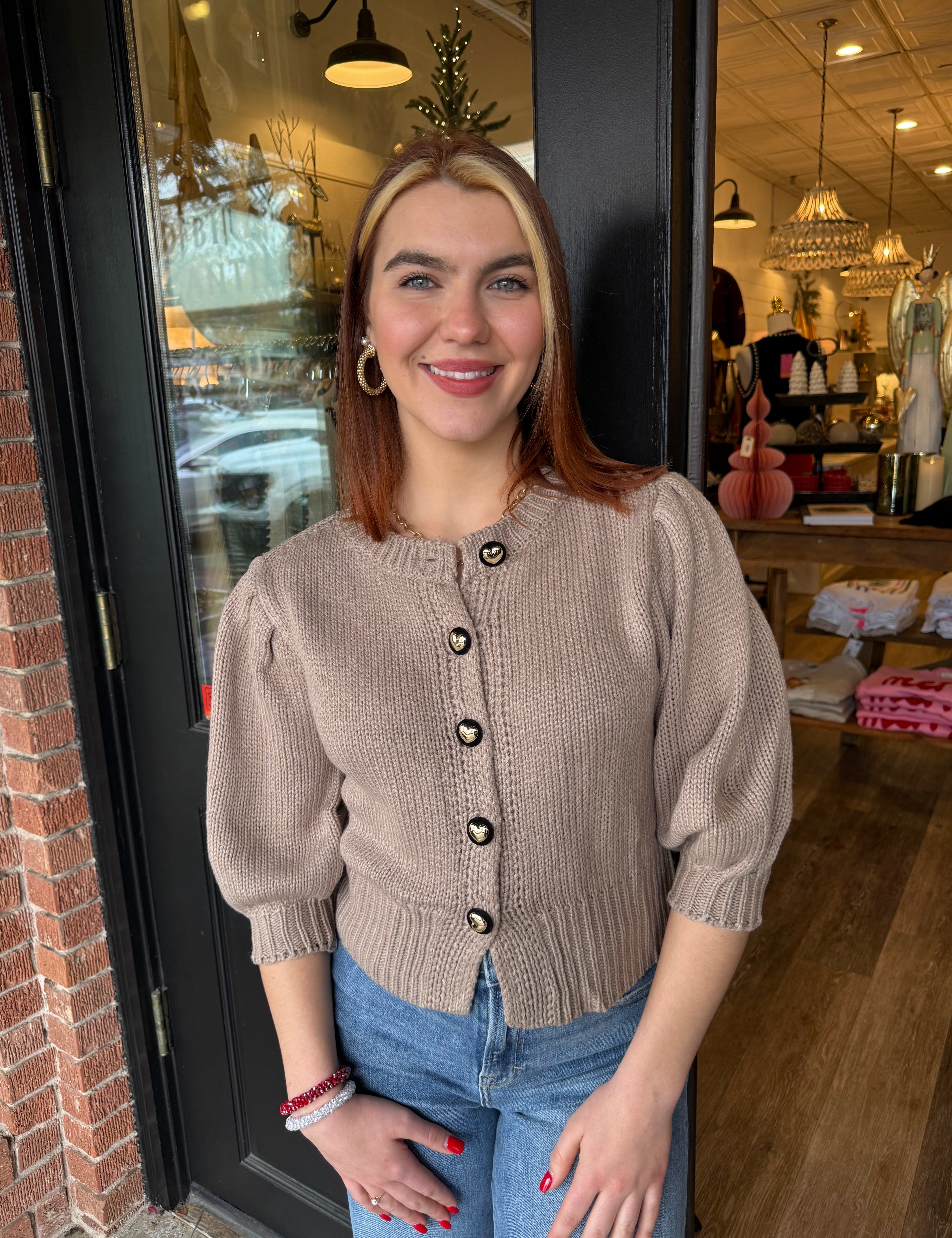 Piper Puff Sleeve Button-Down Sweater