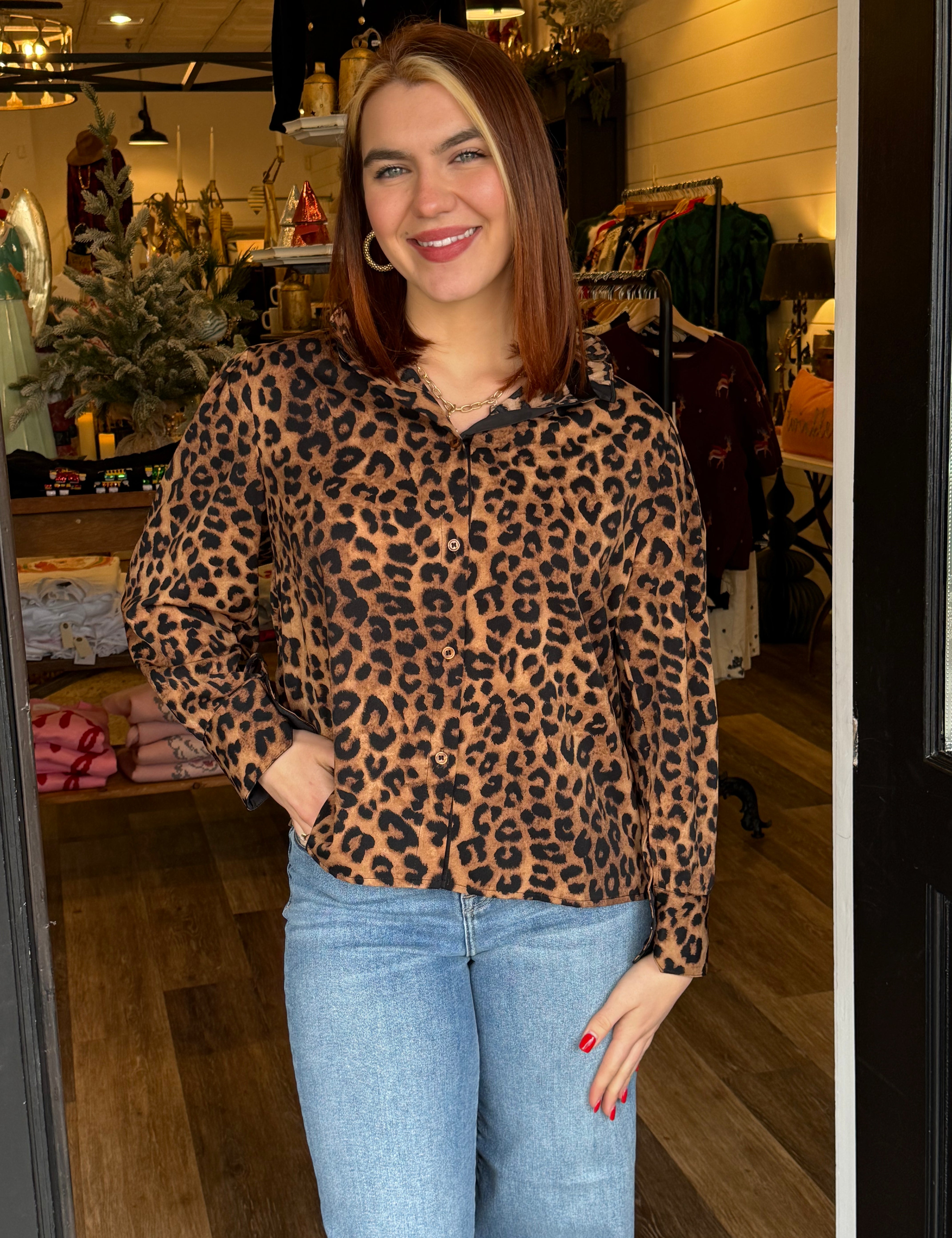 Lucia Leopard Print Button Top