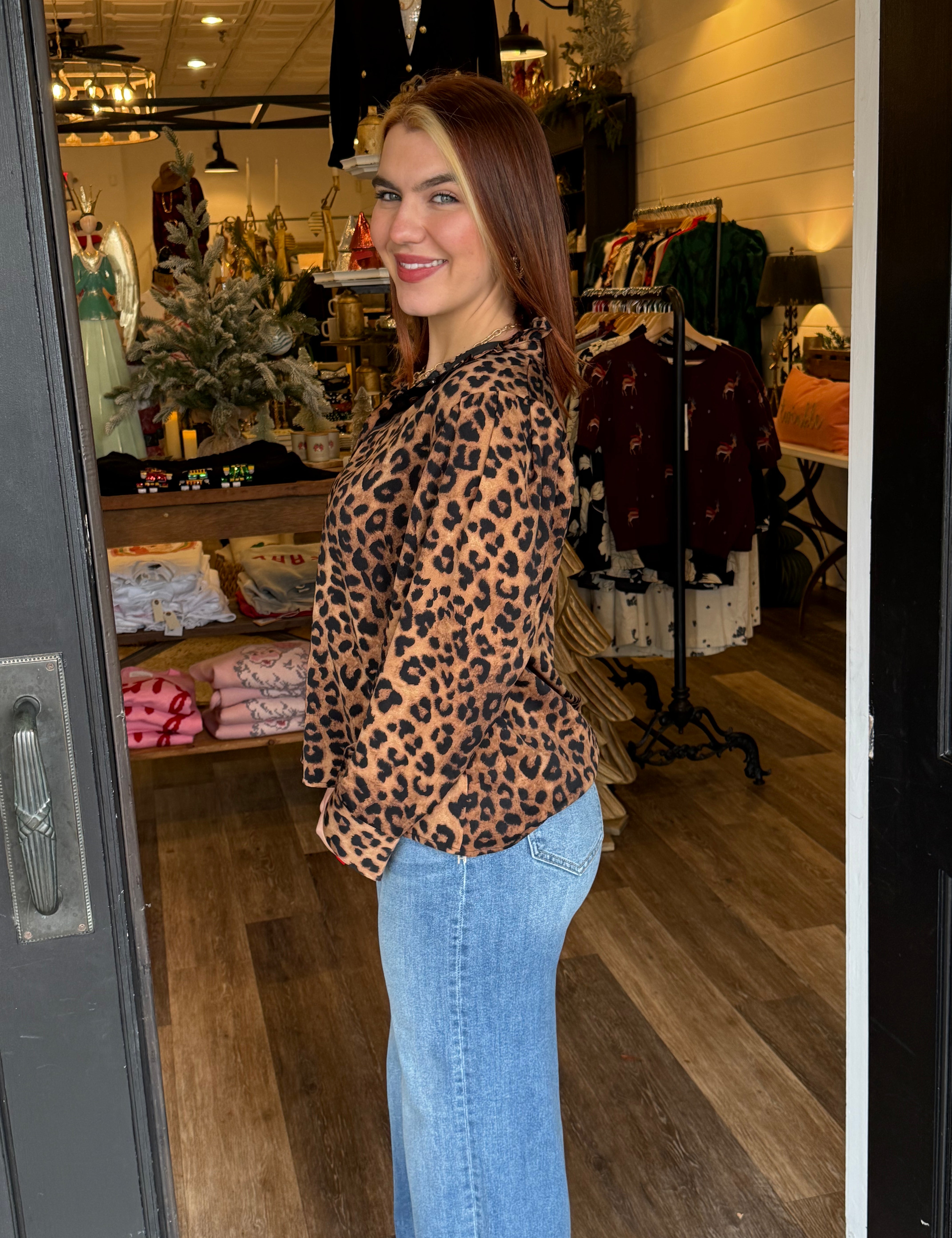 Lucia Leopard Print Button Top