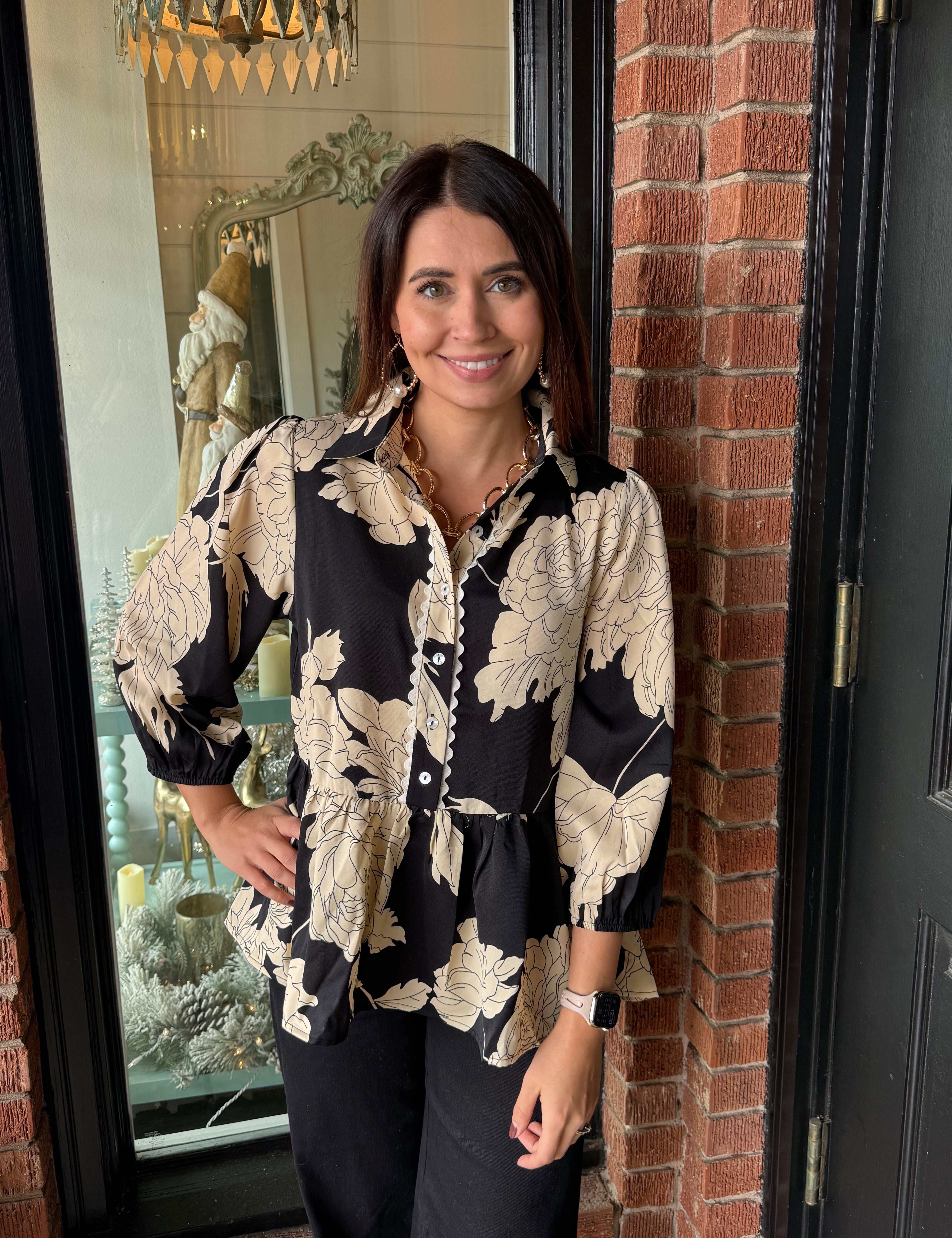 Elise Printed Button Down Top