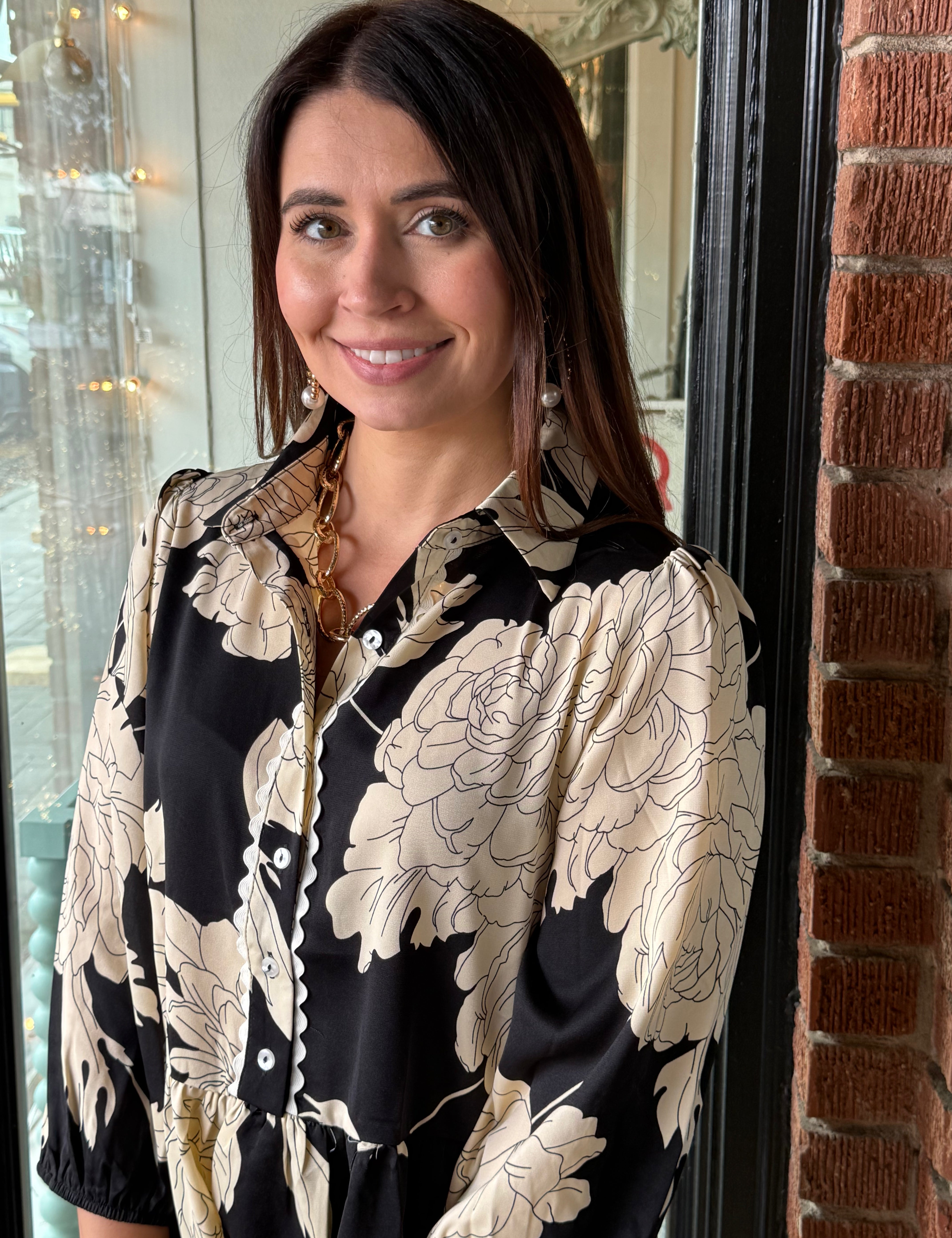 Elise Printed Button Down Top