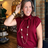 Regina Mock Neck Scarf Tie Top