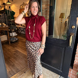 Bridgett Animal Print Satin Midi Skirt